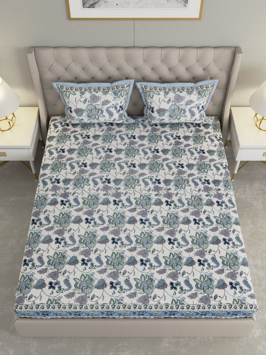 Pure Organic Cotton Bedsheet Hand Block Printed King Size with Pillow Covers 240 TC 90X108 inches