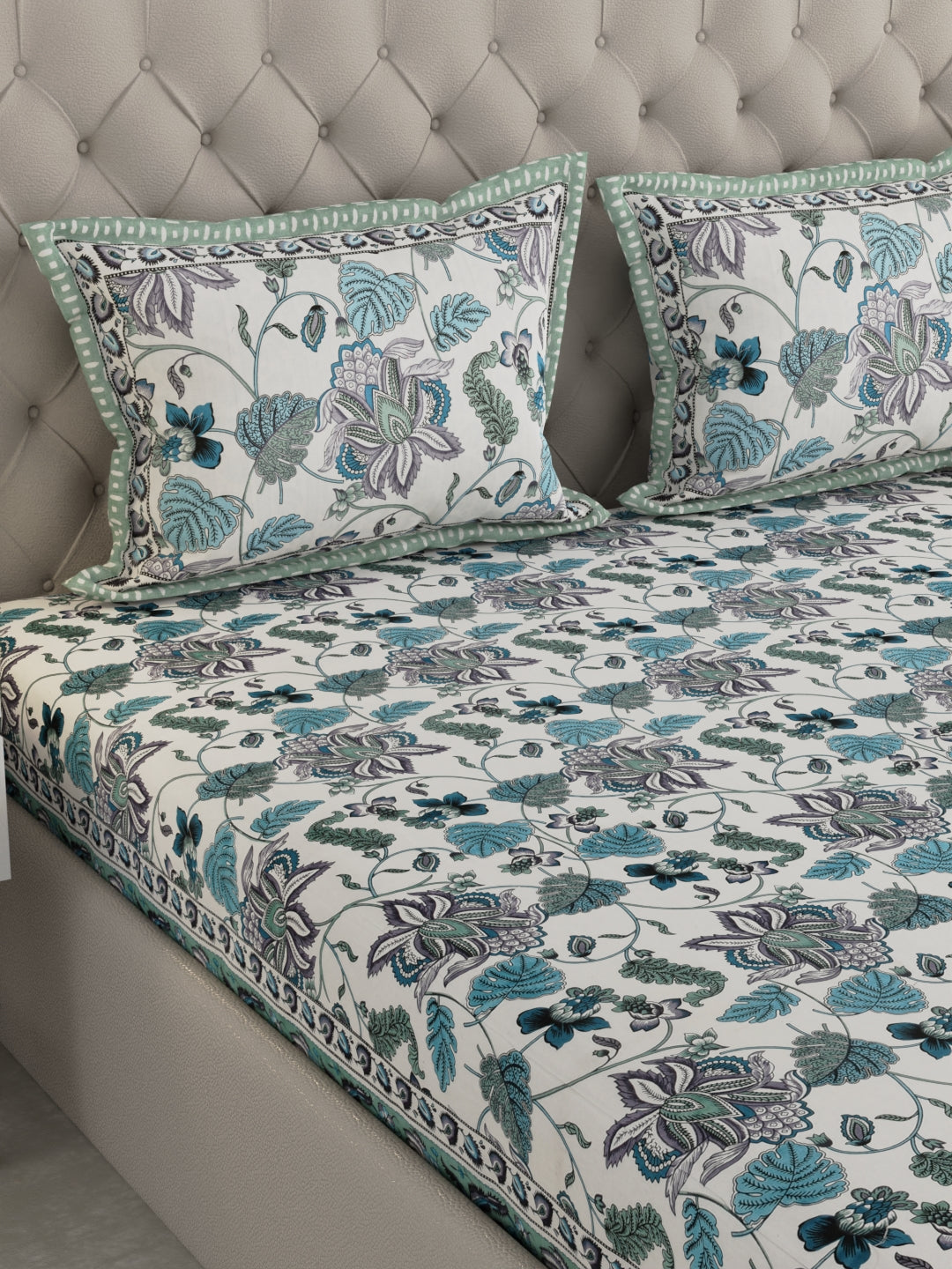 Pure Organic Cotton Bedsheet Hand Block Printed King Size with Pillow Covers 240 TC 90X108 inches