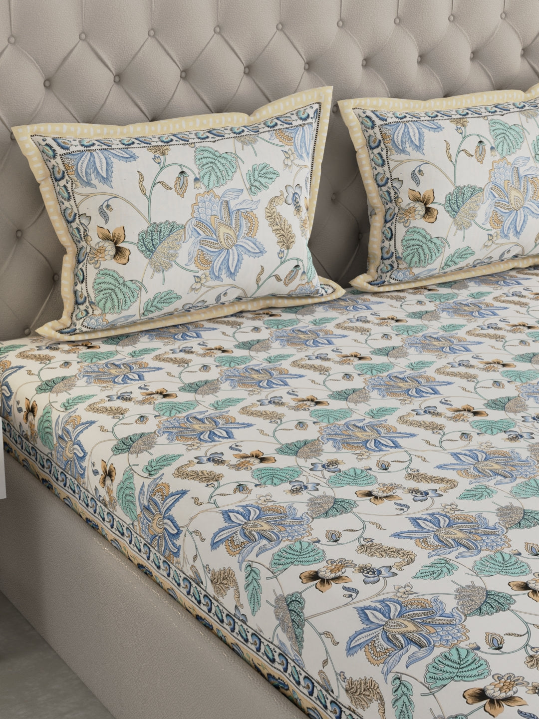 Pure Organic Cotton Bedsheet Hand Block Printed King Size with Pillow Covers 240 TC 90X108 inches