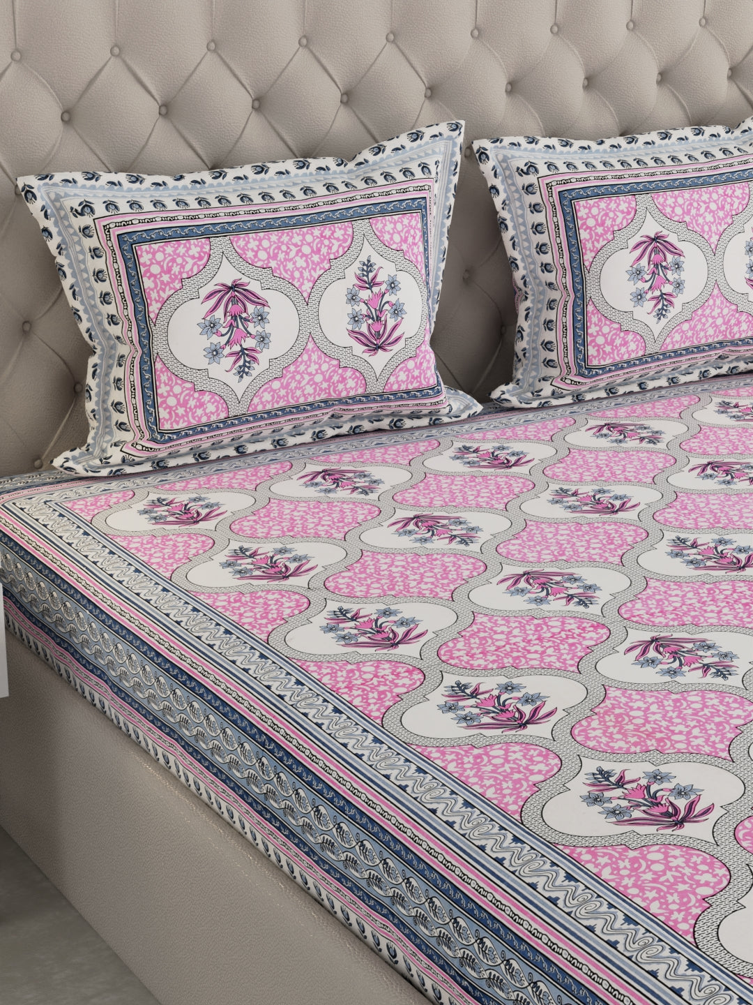 Pure Organic Cotton Bedsheet Hand Block Printed King Size with Pillow Covers 240 TC 90X108 inches