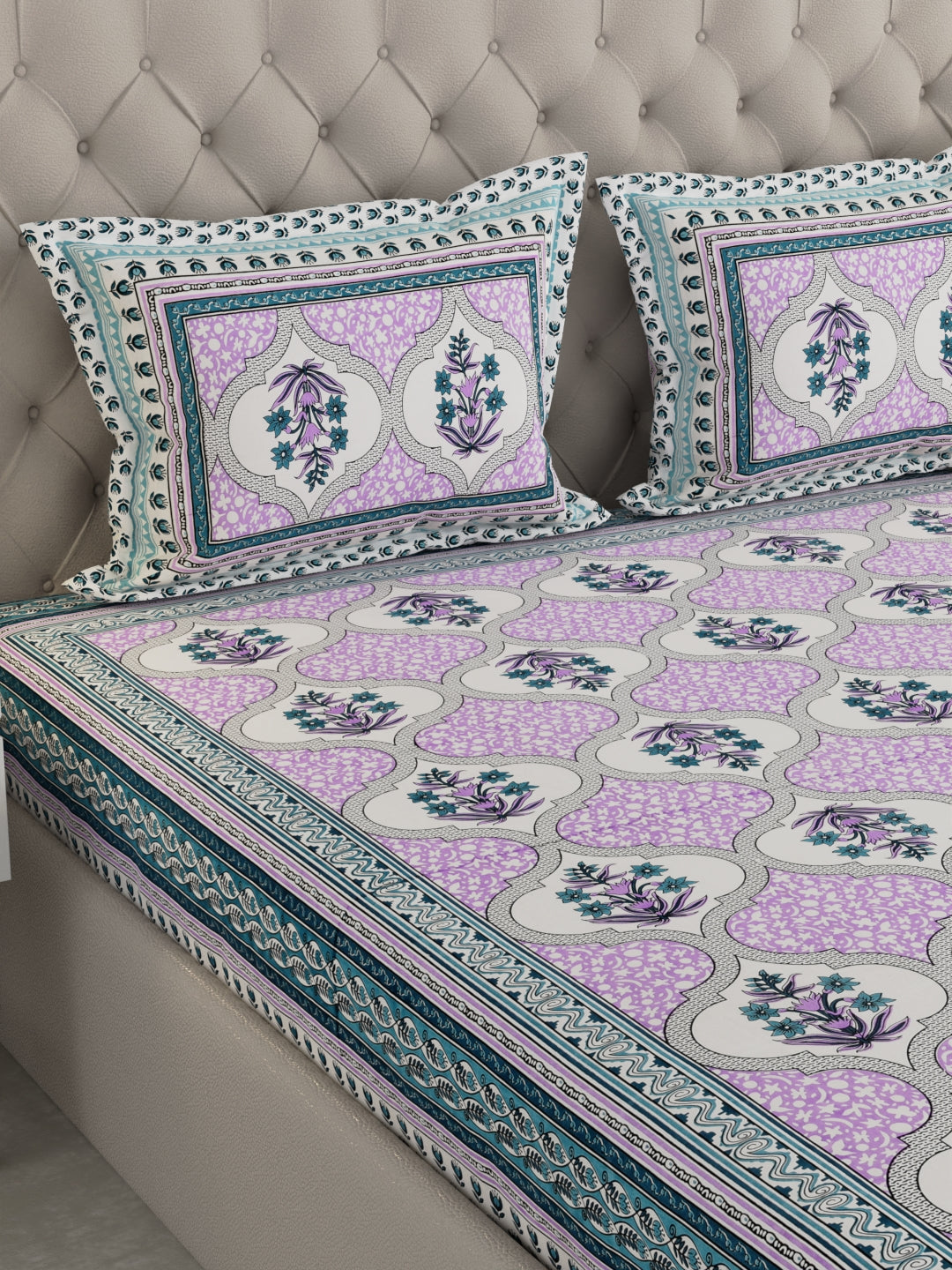 Pure Organic Cotton Bedsheet Hand Block Printed King Size with Pillow Covers 240 TC 90X108 inches