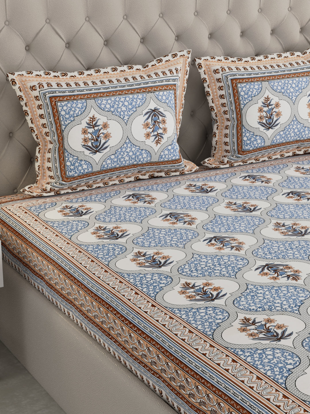 Pure Organic Cotton Bedsheet Hand Block Printed King Size with Pillow Covers 240 TC 90X108 inches