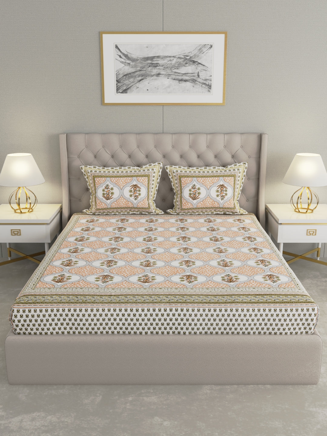 Pure Organic Cotton Bedsheet Hand Block Printed King Size with Pillow Covers 240 TC 90X108 inches