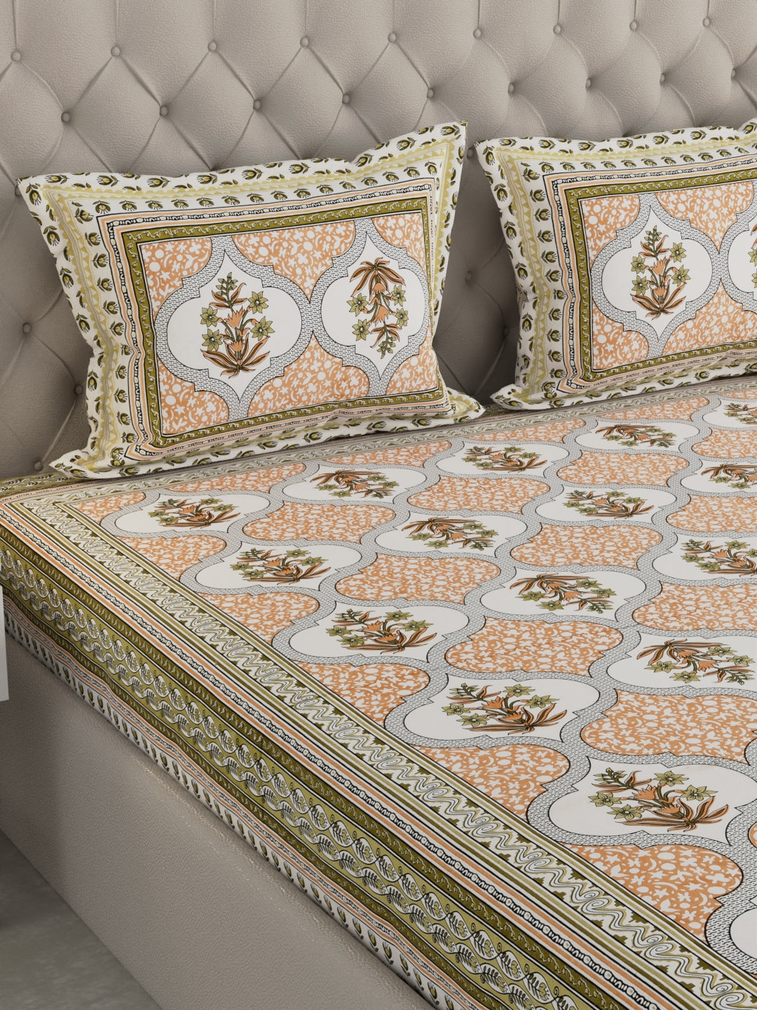 Pure Organic Cotton Bedsheet Hand Block Printed King Size with Pillow Covers 240 TC 90X108 inches