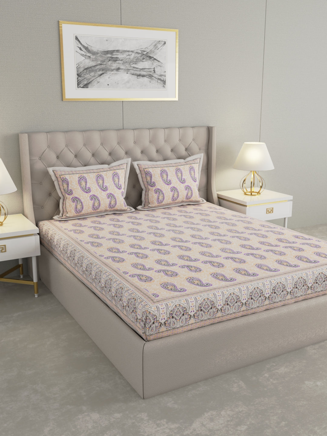Pure Organic Cotton Bedsheet Hand Block Printed King Size with Pillow Covers 240 TC 90X108 inches