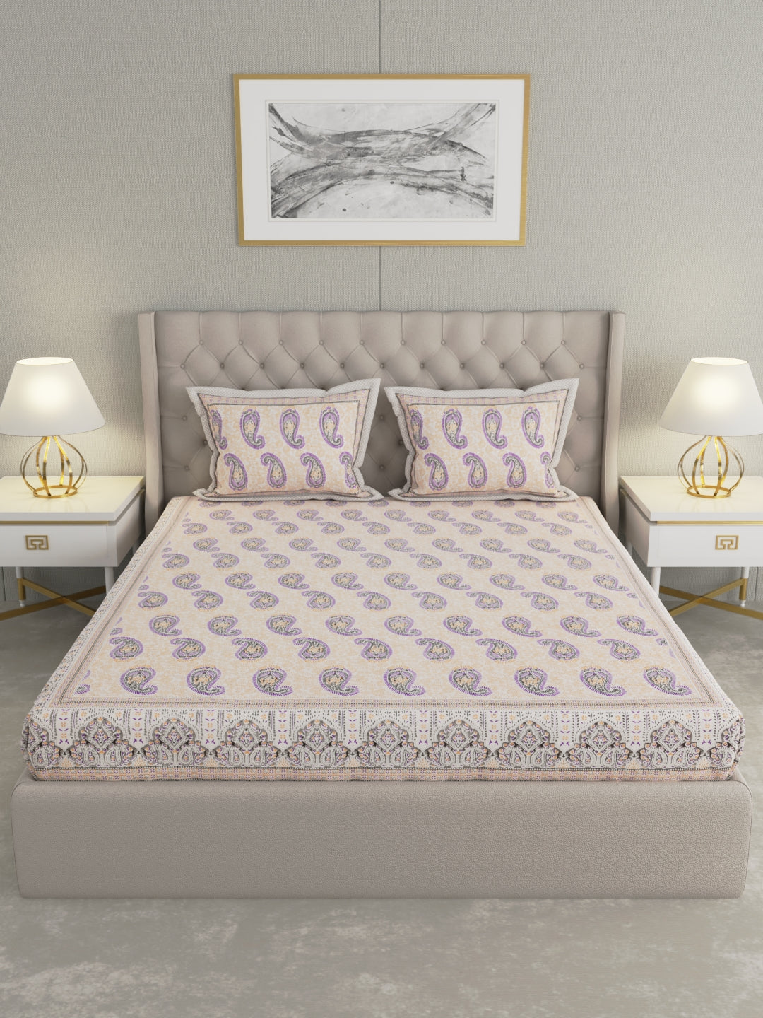 Pure Organic Cotton Bedsheet Hand Block Printed King Size with Pillow Covers 240 TC 90X108 inches