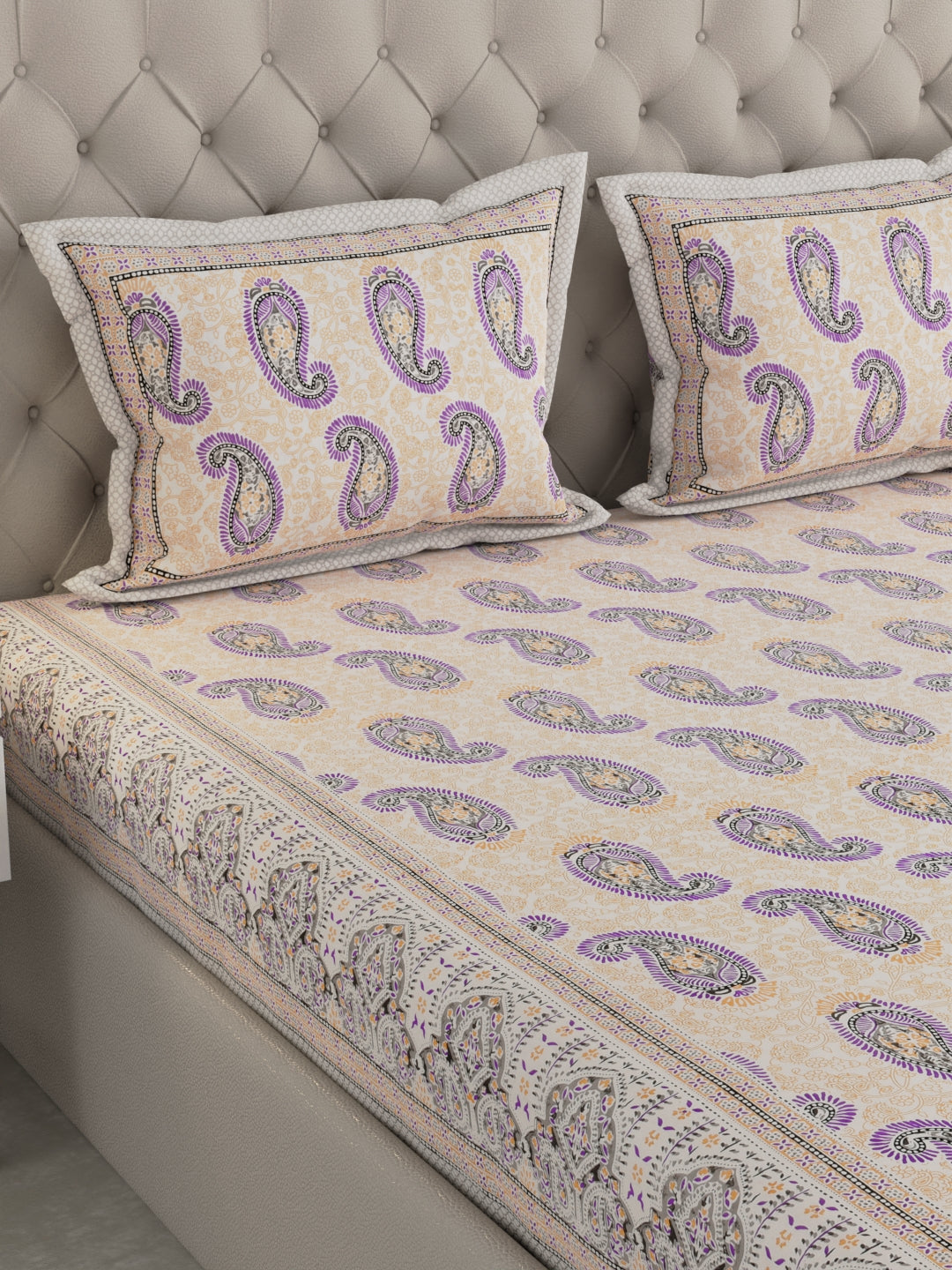 Pure Organic Cotton Bedsheet Hand Block Printed King Size with Pillow Covers 240 TC 90X108 inches