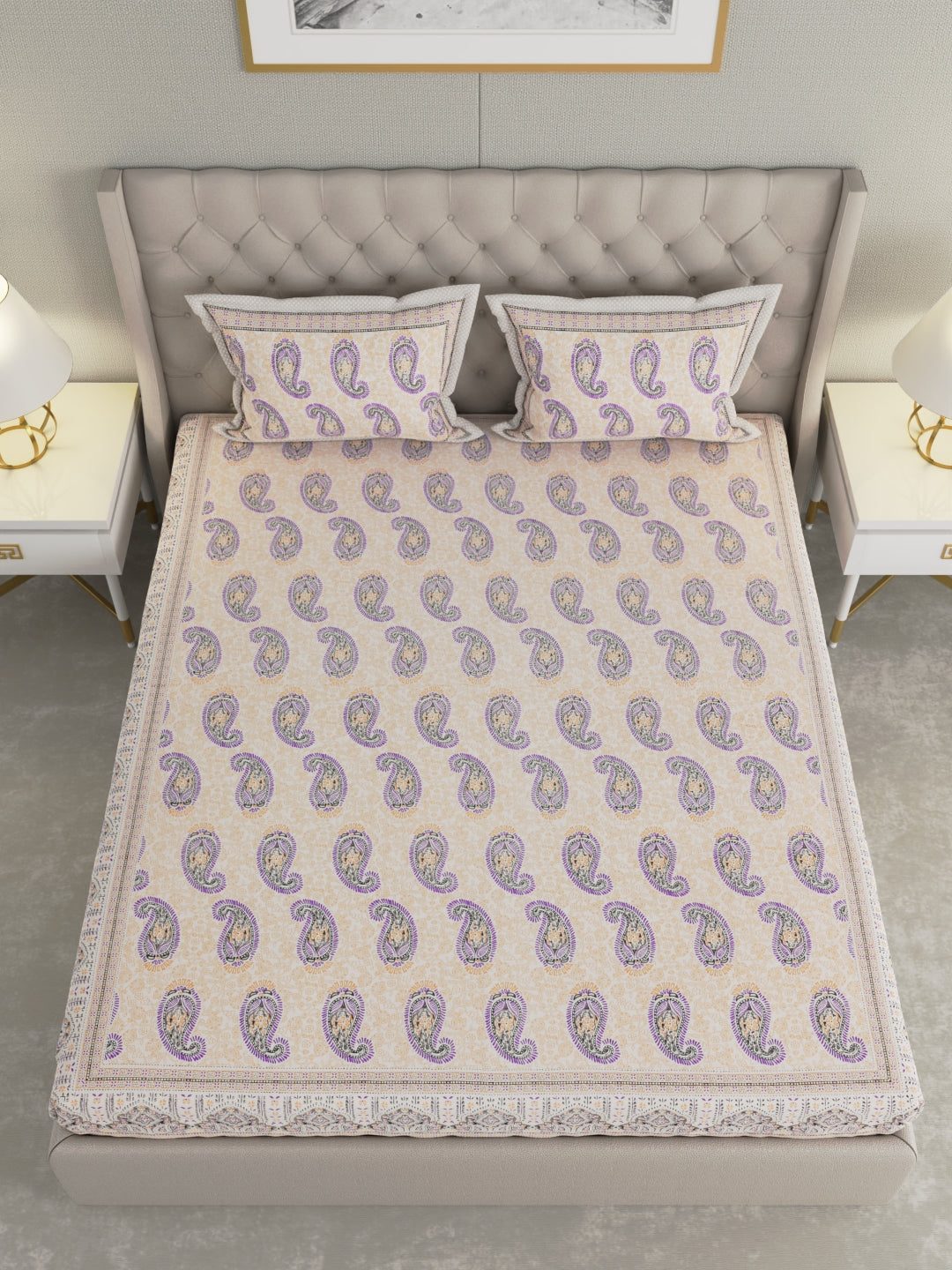 Pure Organic Cotton Bedsheet Hand Block Printed King Size with Pillow Covers 240 TC 90X108 inches