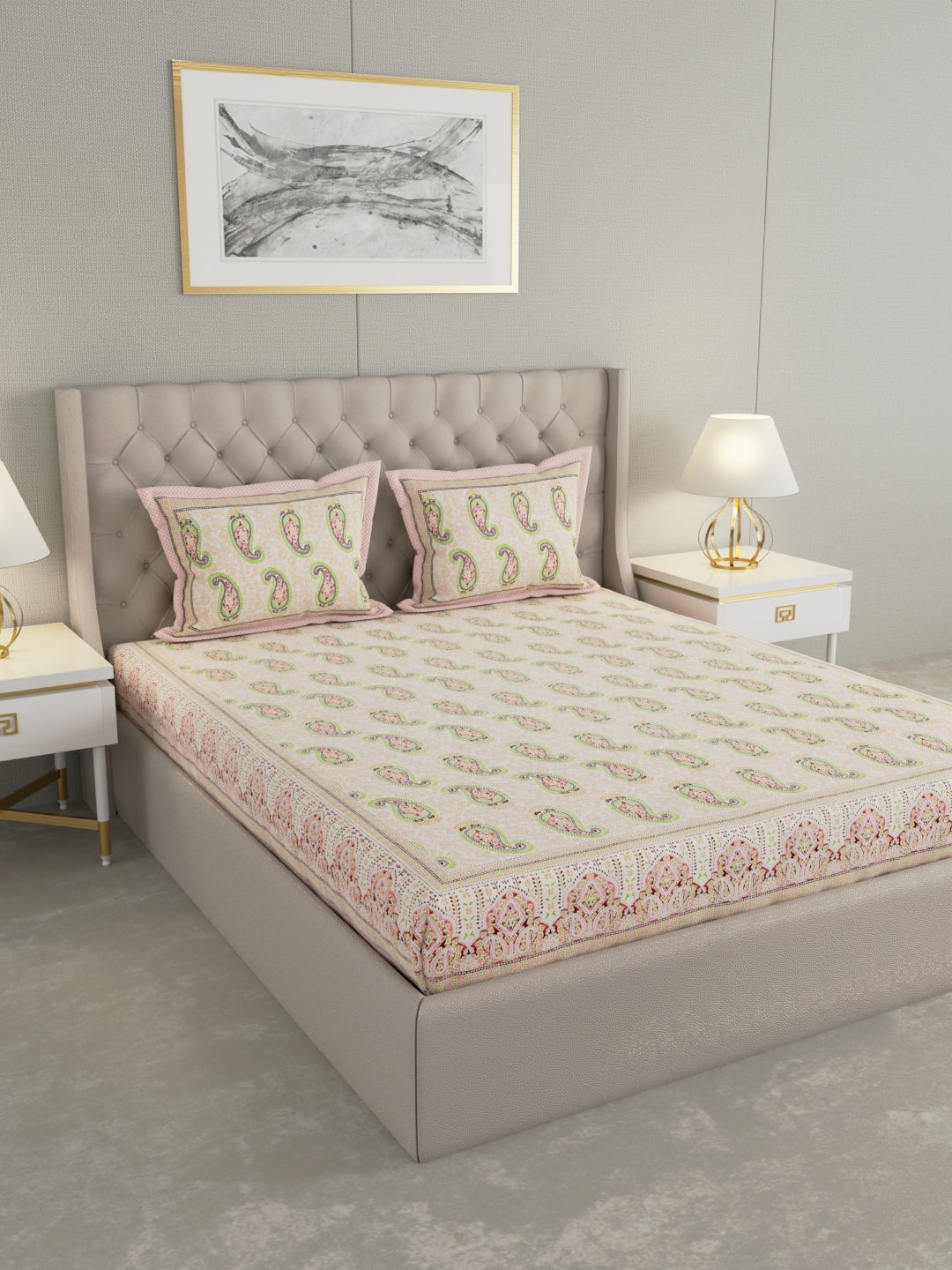 Pure Organic Cotton Bedsheet Hand Block Printed King Size with Pillow Covers 240 TC 90X108 inches