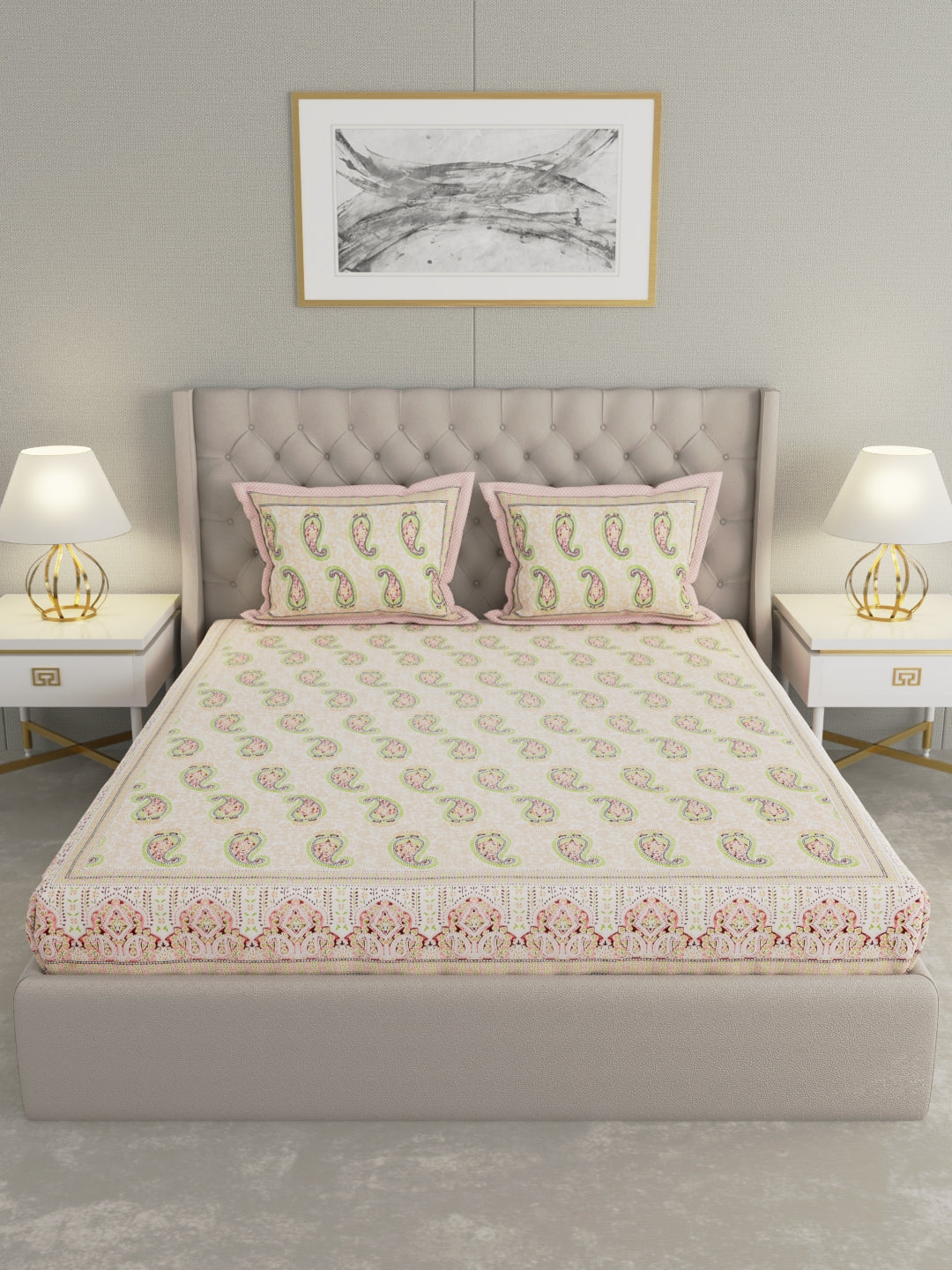 Pure Organic Cotton Bedsheet Hand Block Printed King Size with Pillow Covers 240 TC 90X108 inches