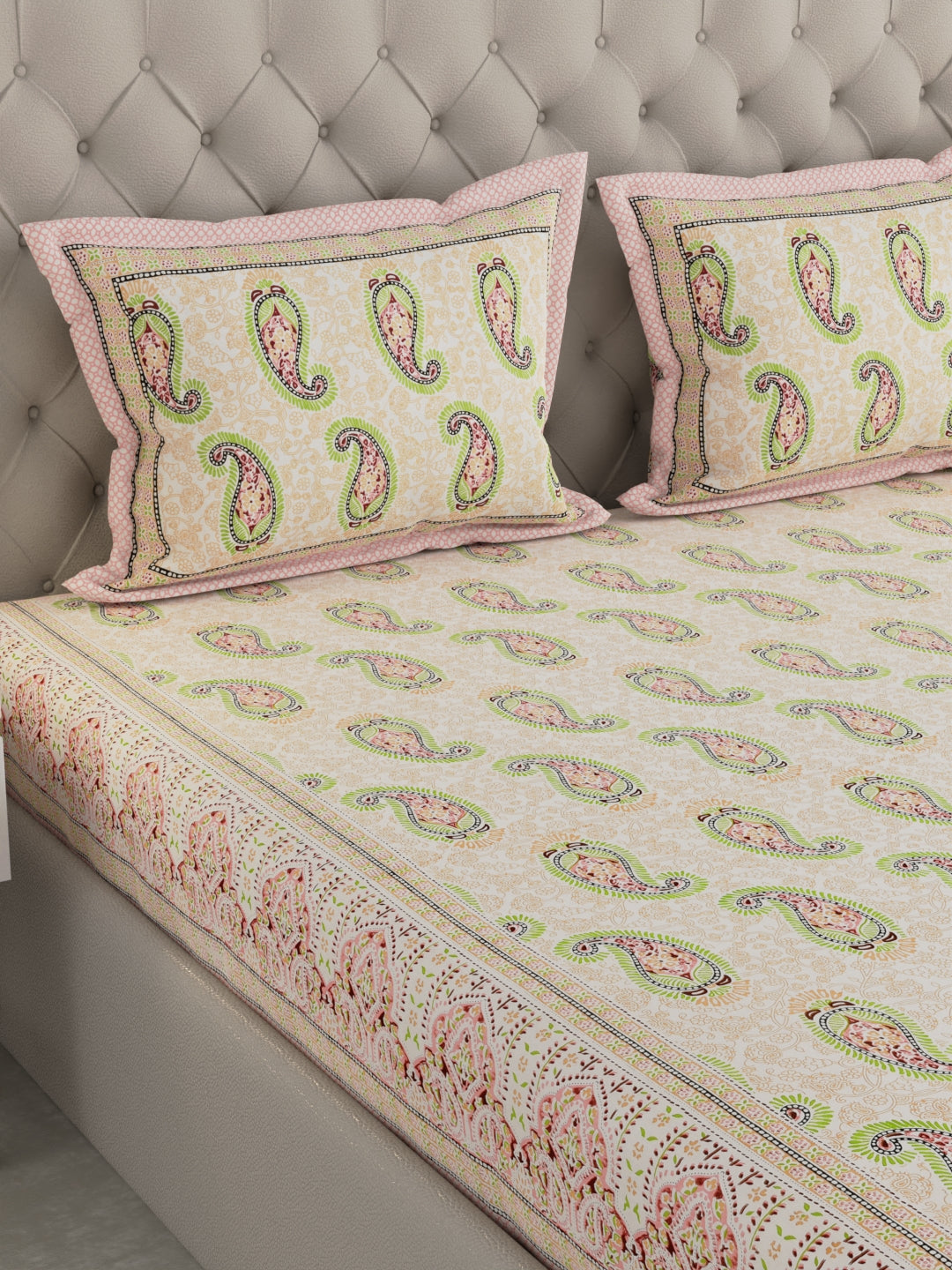 Pure Organic Cotton Bedsheet Hand Block Printed King Size with Pillow Covers 240 TC 90X108 inches