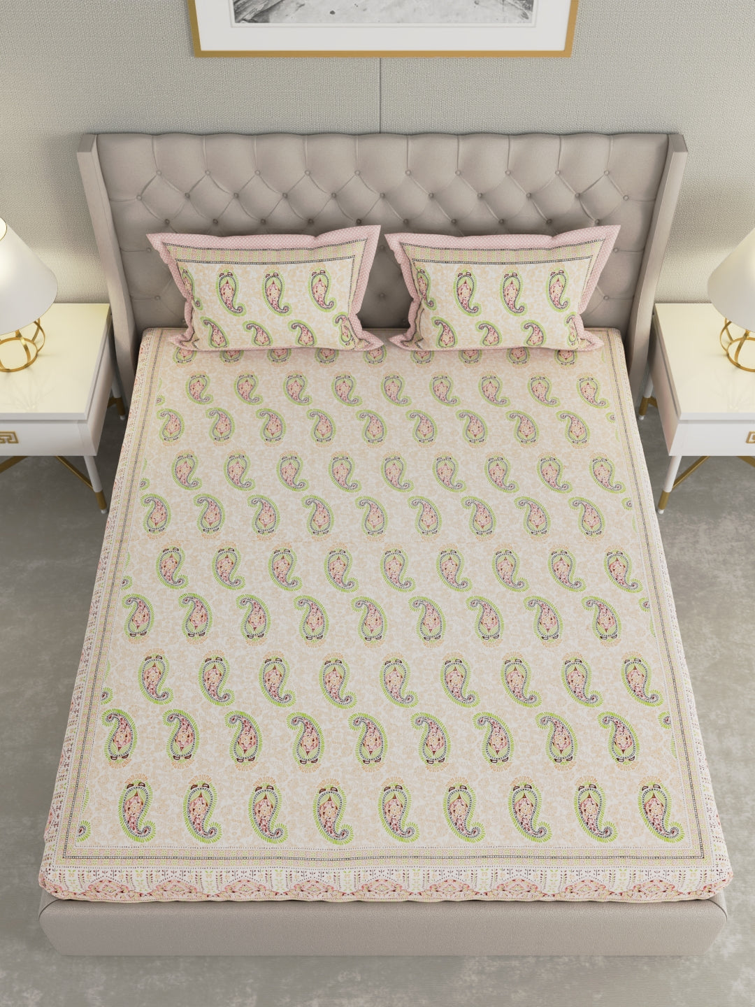 Pure Organic Cotton Bedsheet Hand Block Printed King Size with Pillow Covers 240 TC 90X108 inches