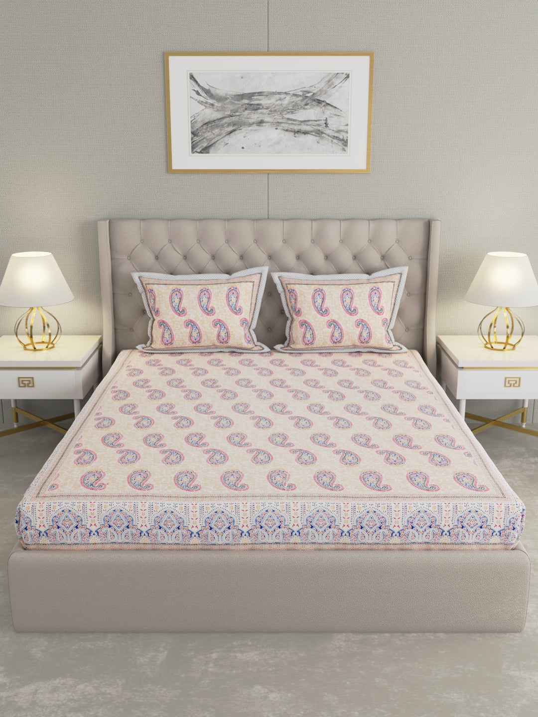 Pure Organic Cotton Bedsheet Hand Block Printed King Size with Pillow Covers 240 TC 90X108 inches