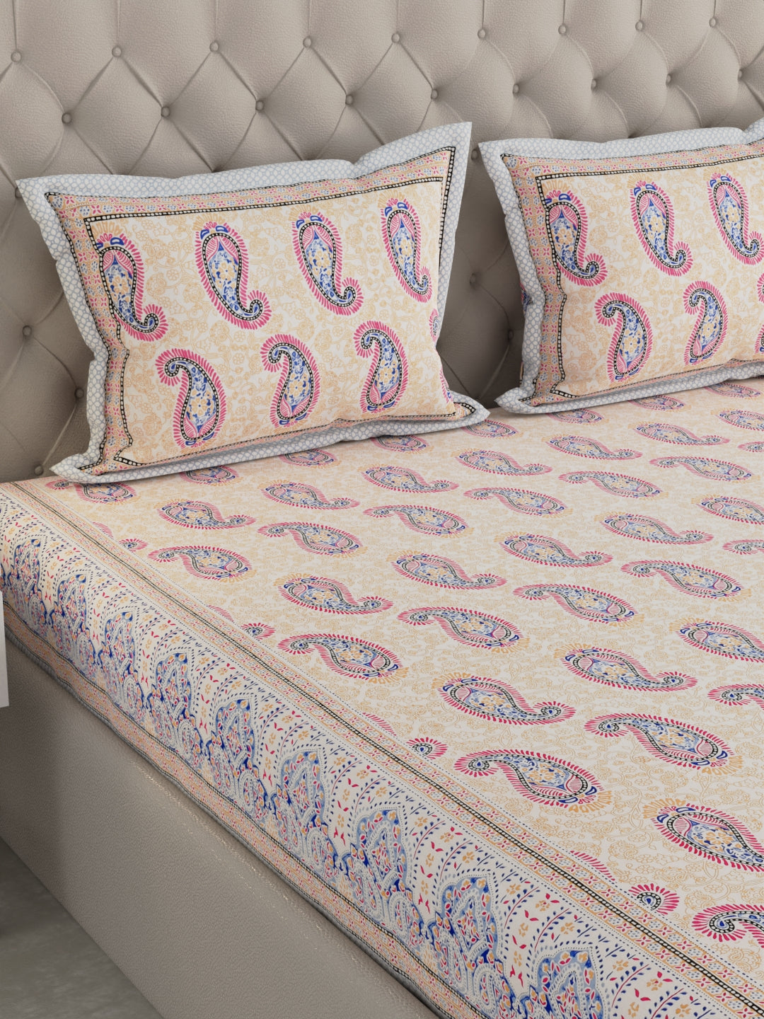 Pure Organic Cotton Bedsheet Hand Block Printed King Size with Pillow Covers 240 TC 90X108 inches