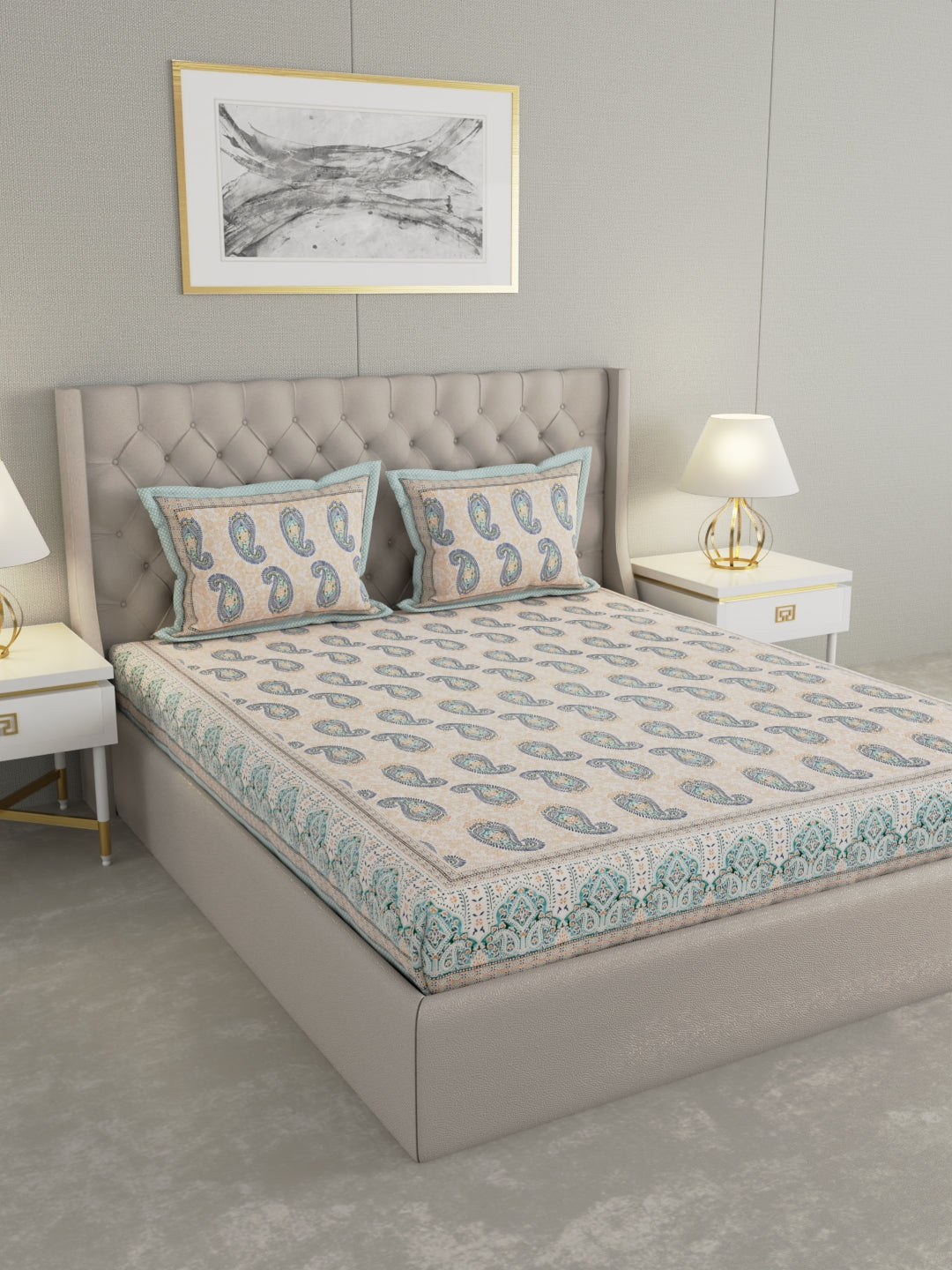 Pure Organic Cotton Bedsheet Hand Block Printed King Size with Pillow Covers 240 TC 90X108 inches