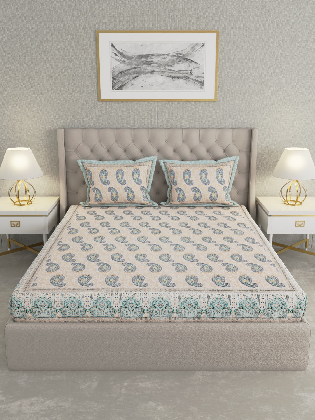 Pure Organic Cotton Bedsheet Hand Block Printed King Size with Pillow Covers 240 TC 90X108 inches