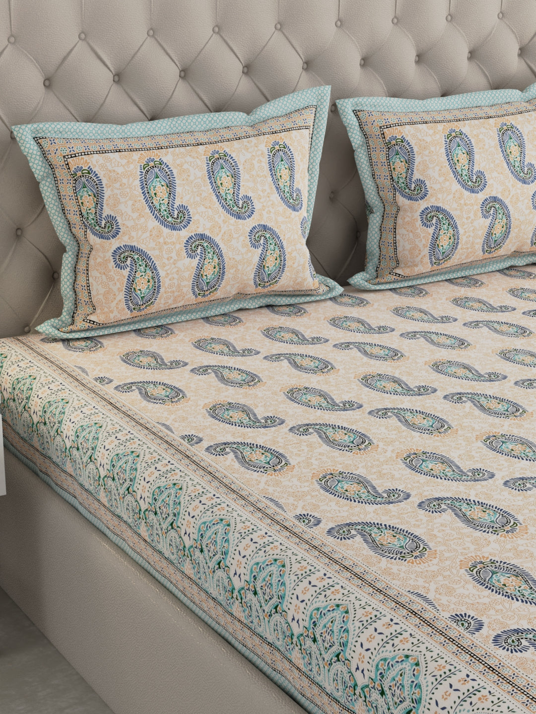 Pure Organic Cotton Bedsheet Hand Block Printed King Size with Pillow Covers 240 TC 90X108 inches