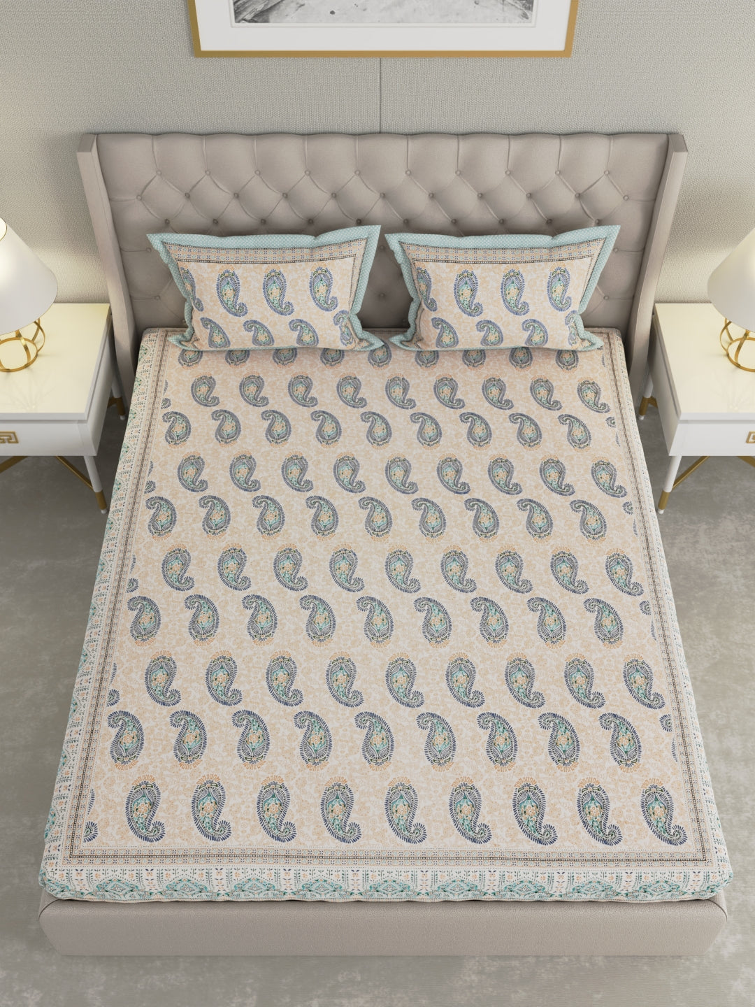 Pure Organic Cotton Bedsheet Hand Block Printed King Size with Pillow Covers 240 TC 90X108 inches