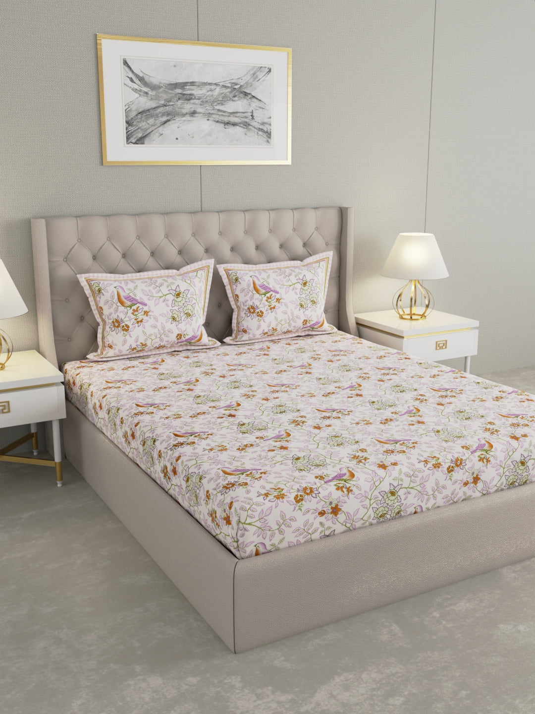 Pure Organic Cotton Bedsheet Hand Block Printed King Size with Pillow Covers 240 TC 90X108 inches