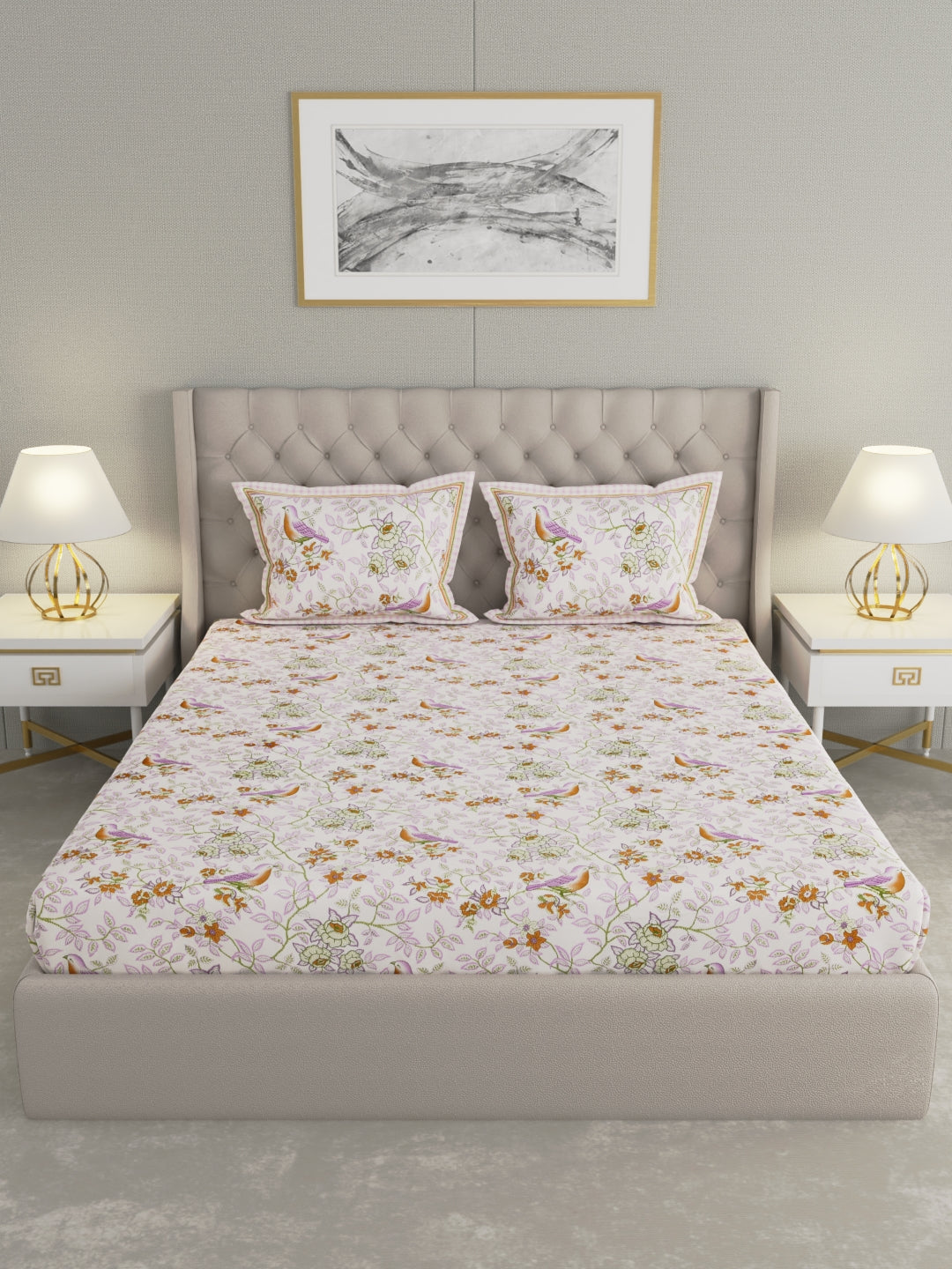 Pure Organic Cotton Bedsheet Hand Block Printed King Size with Pillow Covers 240 TC 90X108 inches
