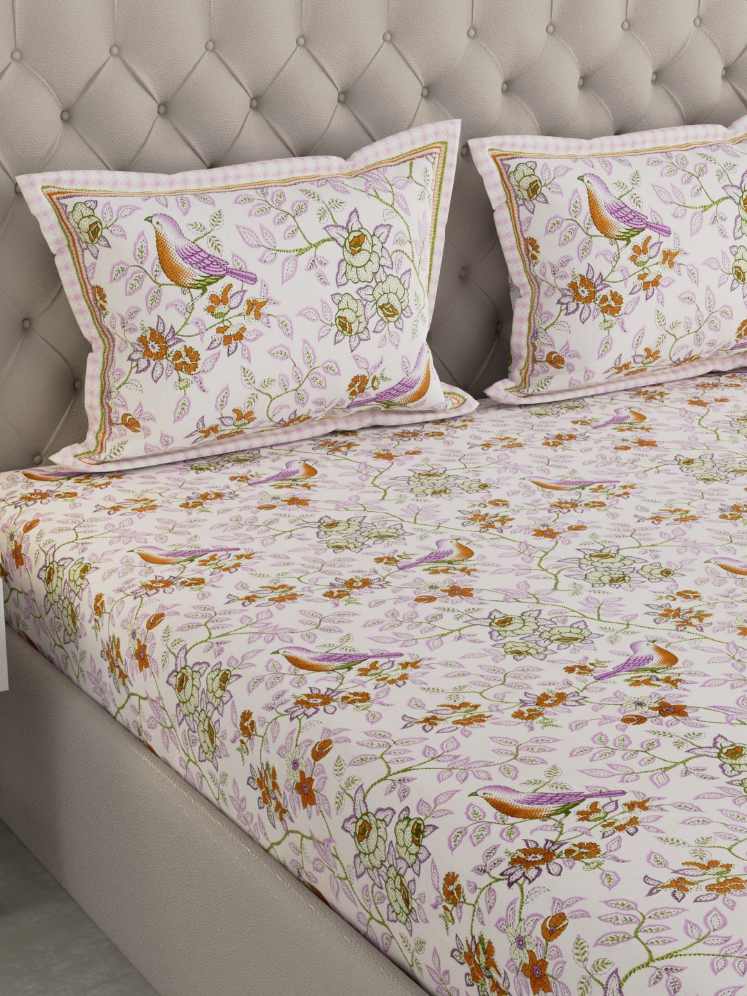 Pure Organic Cotton Bedsheet Hand Block Printed King Size with Pillow Covers 240 TC 90X108 inches