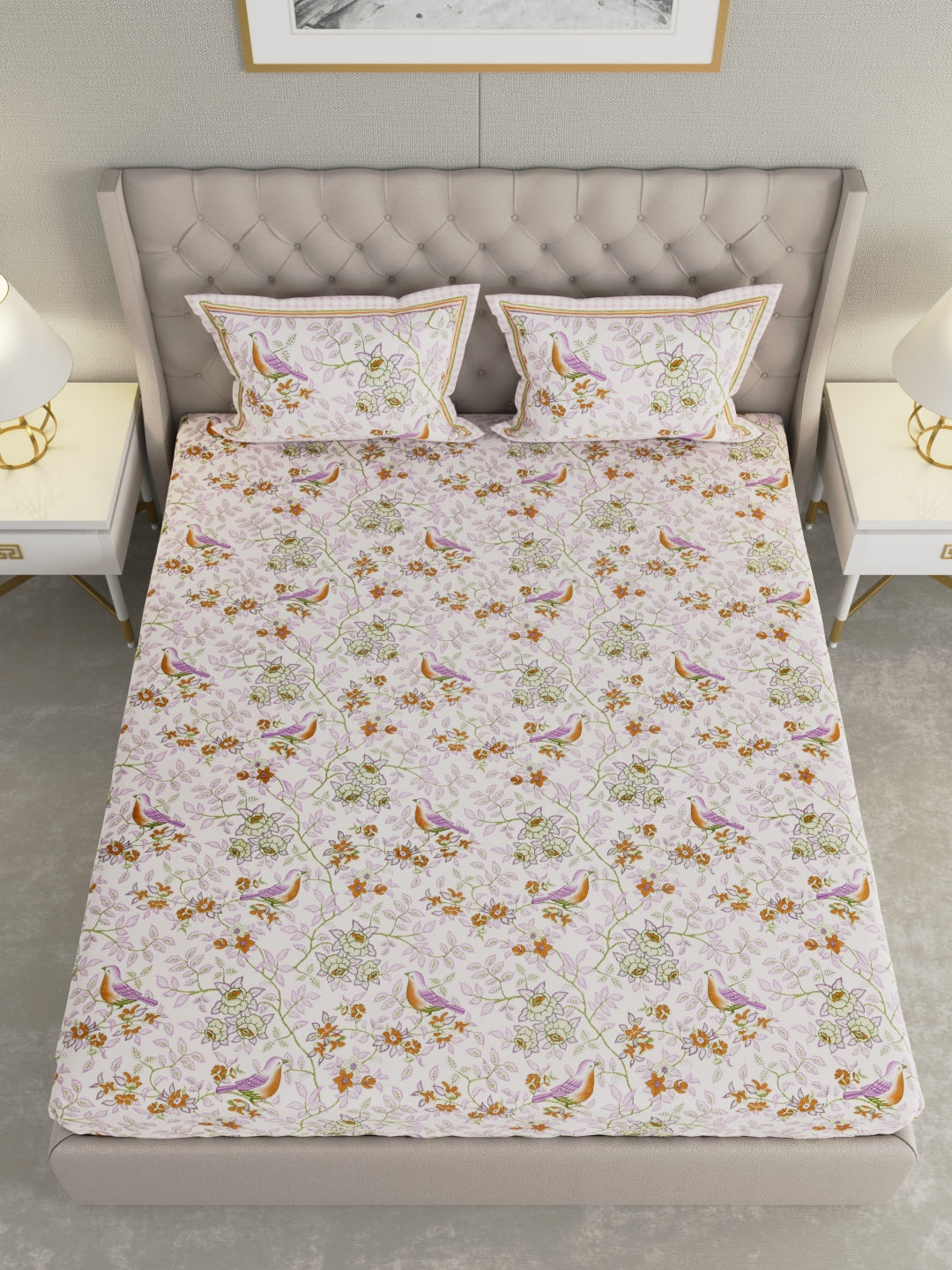 Pure Organic Cotton Bedsheet Hand Block Printed King Size with Pillow Covers 240 TC 90X108 inches