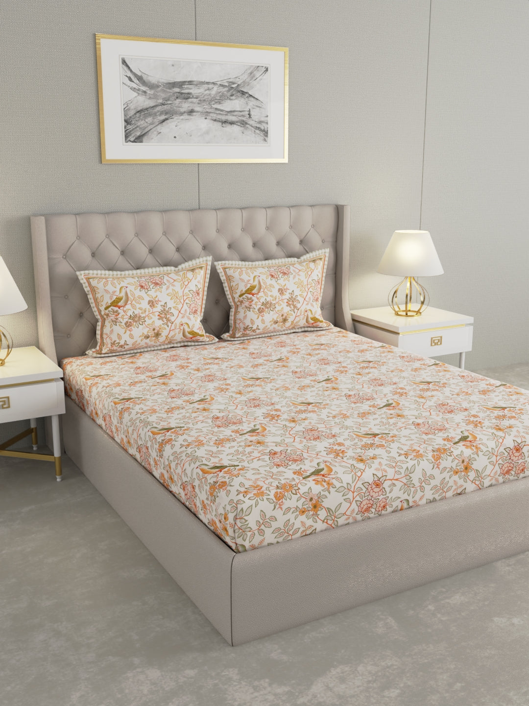 Pure Organic Cotton Bedsheet Hand Block Printed King Size with Pillow Covers 240 TC 90X108 inches