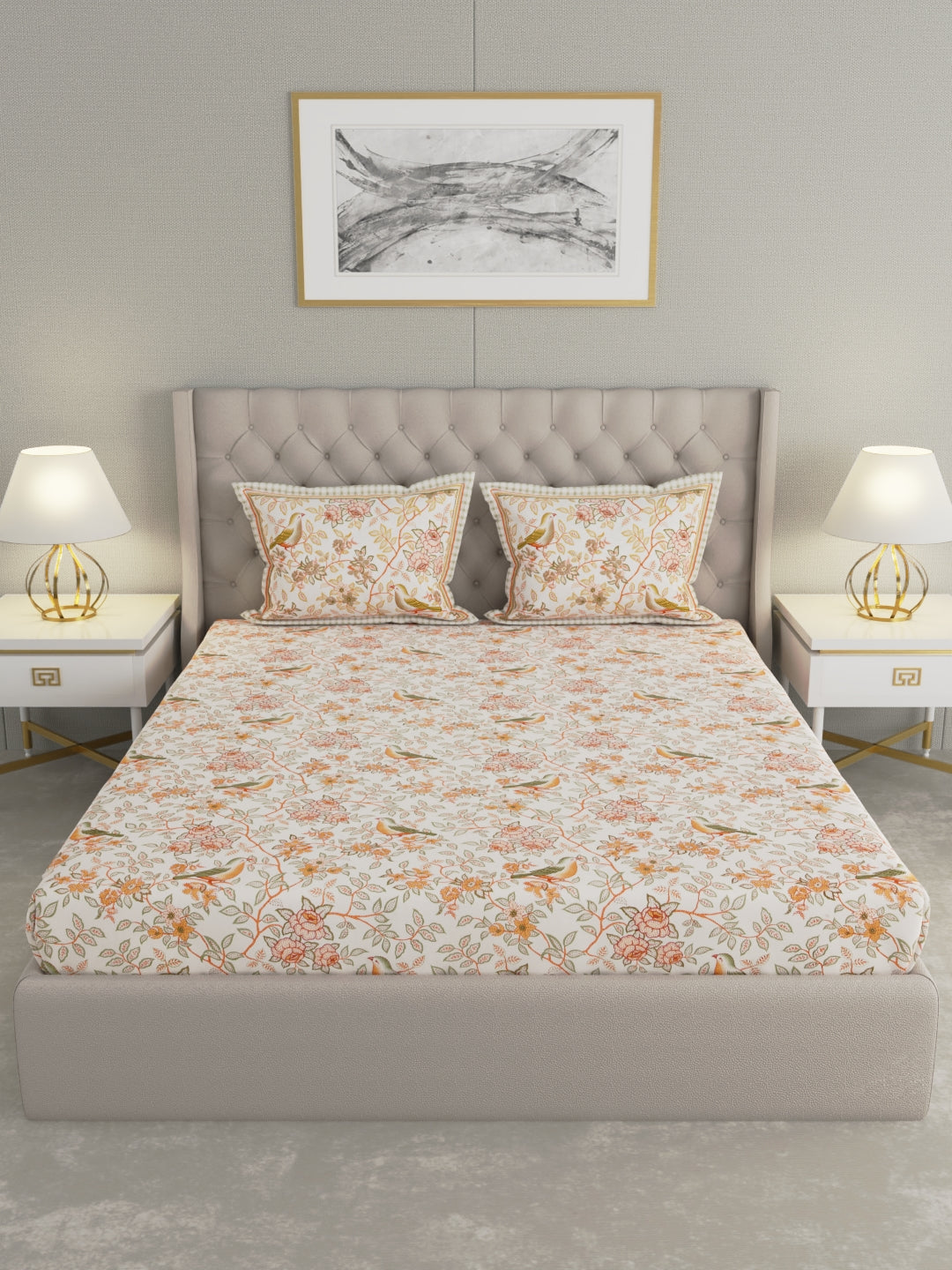 Pure Organic Cotton Bedsheet Hand Block Printed King Size with Pillow Covers 240 TC 90X108 inches