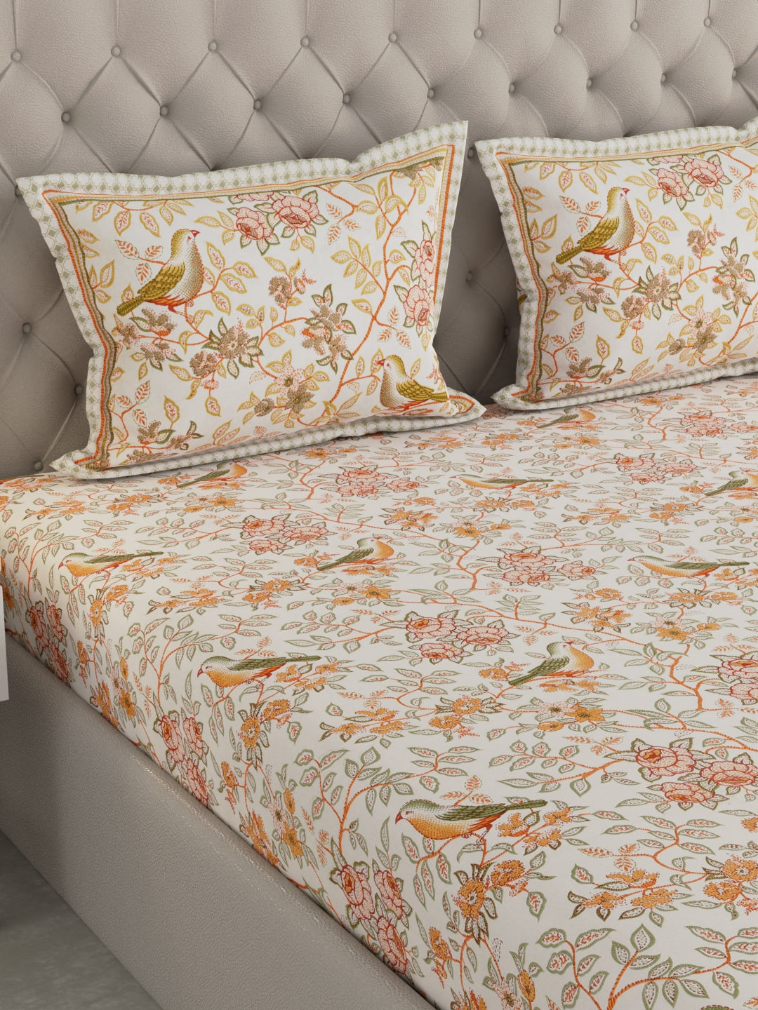 Pure Organic Cotton Bedsheet Hand Block Printed King Size with Pillow Covers 240 TC 90X108 inches