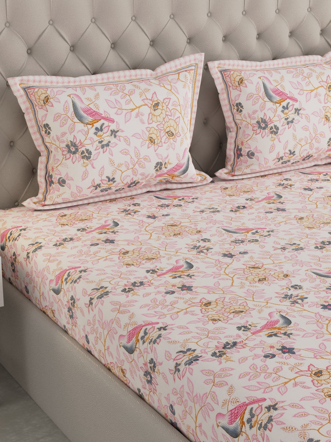 Pure Organic Cotton Bedsheet Hand Block Printed King Size with Pillow Covers 240 TC 90X108 inches
