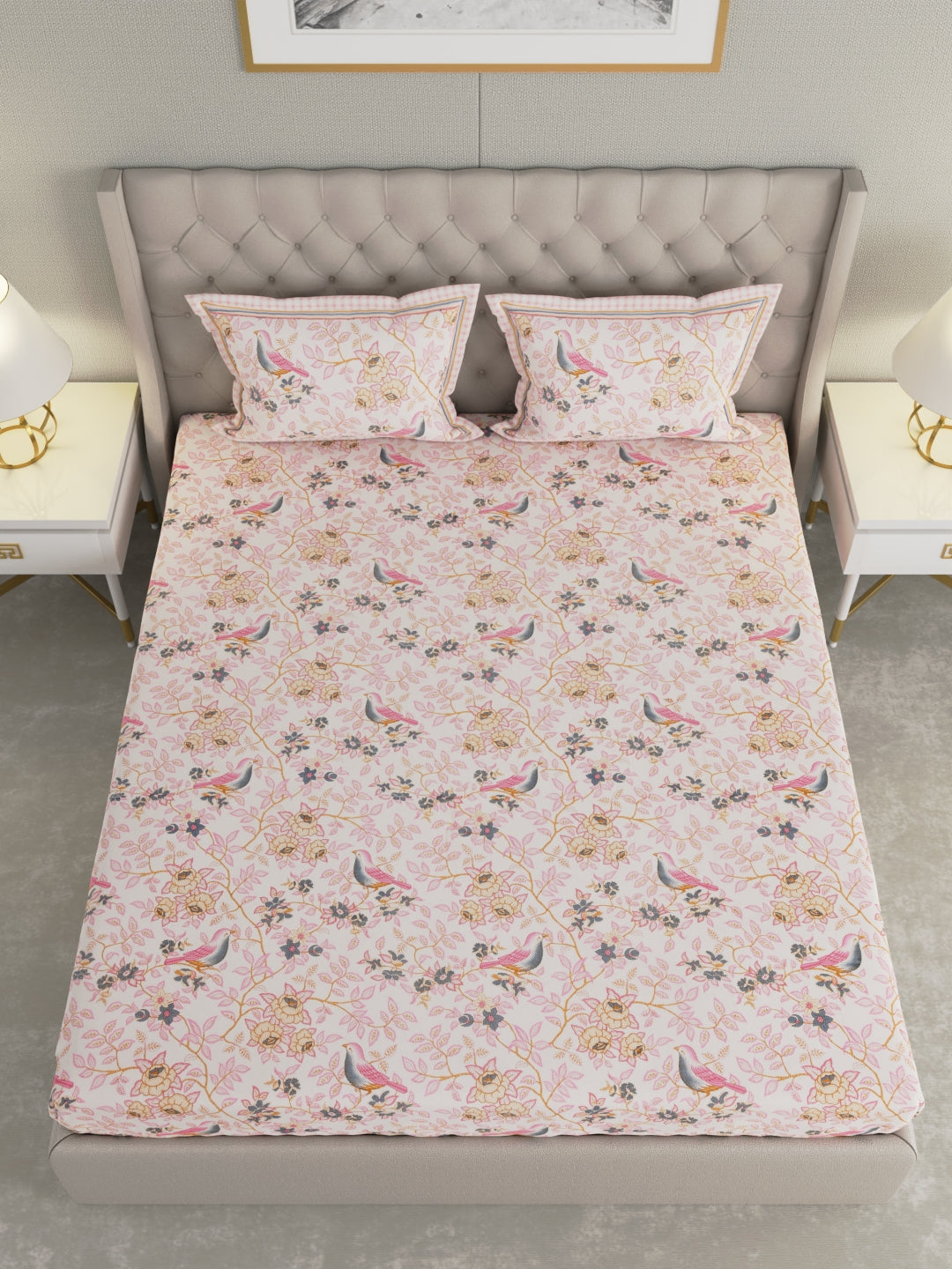 Pure Organic Cotton Bedsheet Hand Block Printed King Size with Pillow Covers 240 TC 90X108 inches