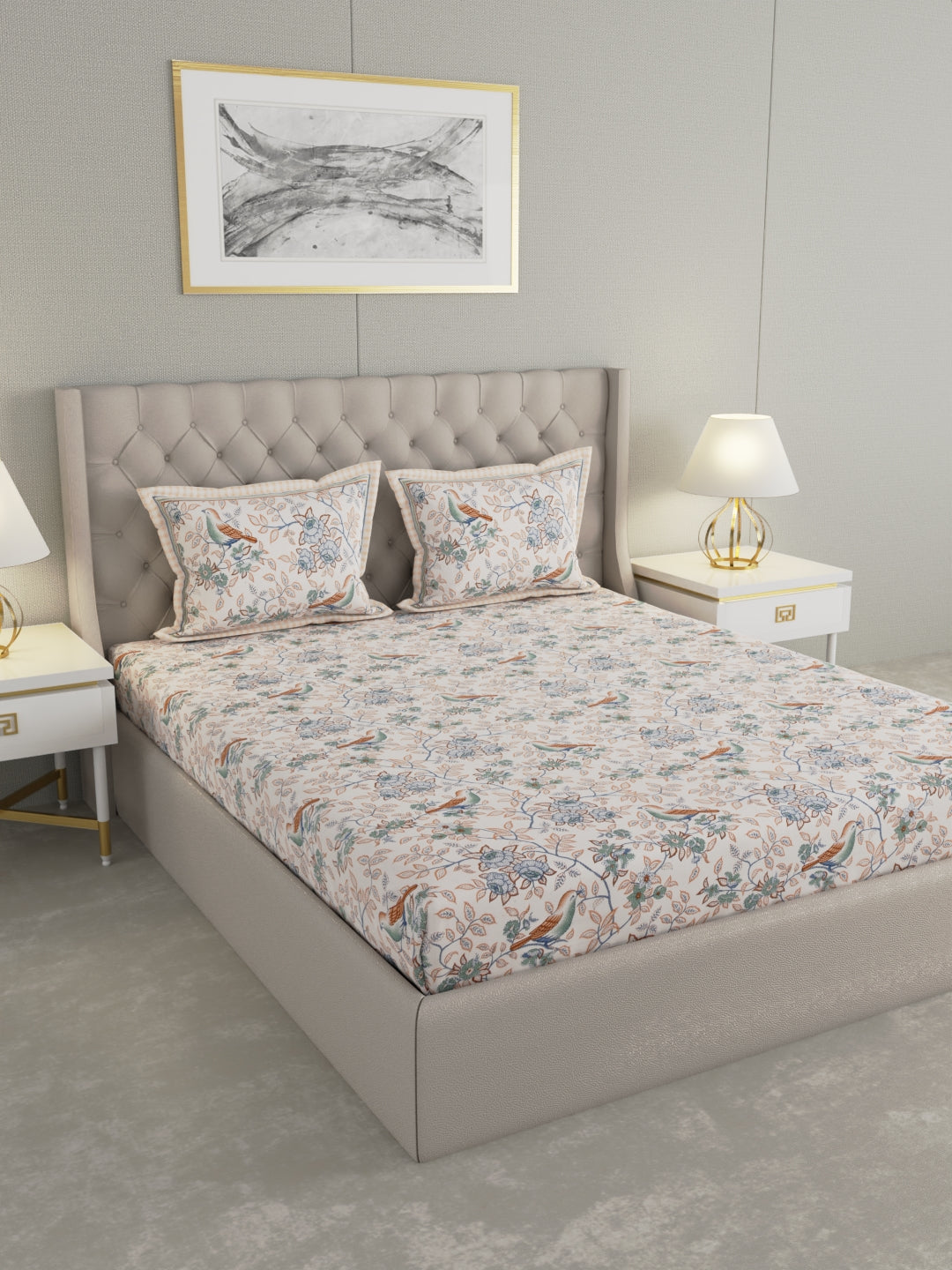 Pure Organic Cotton Bedsheet Hand Block Printed King Size with Pillow Covers 240 TC 90X108 inches