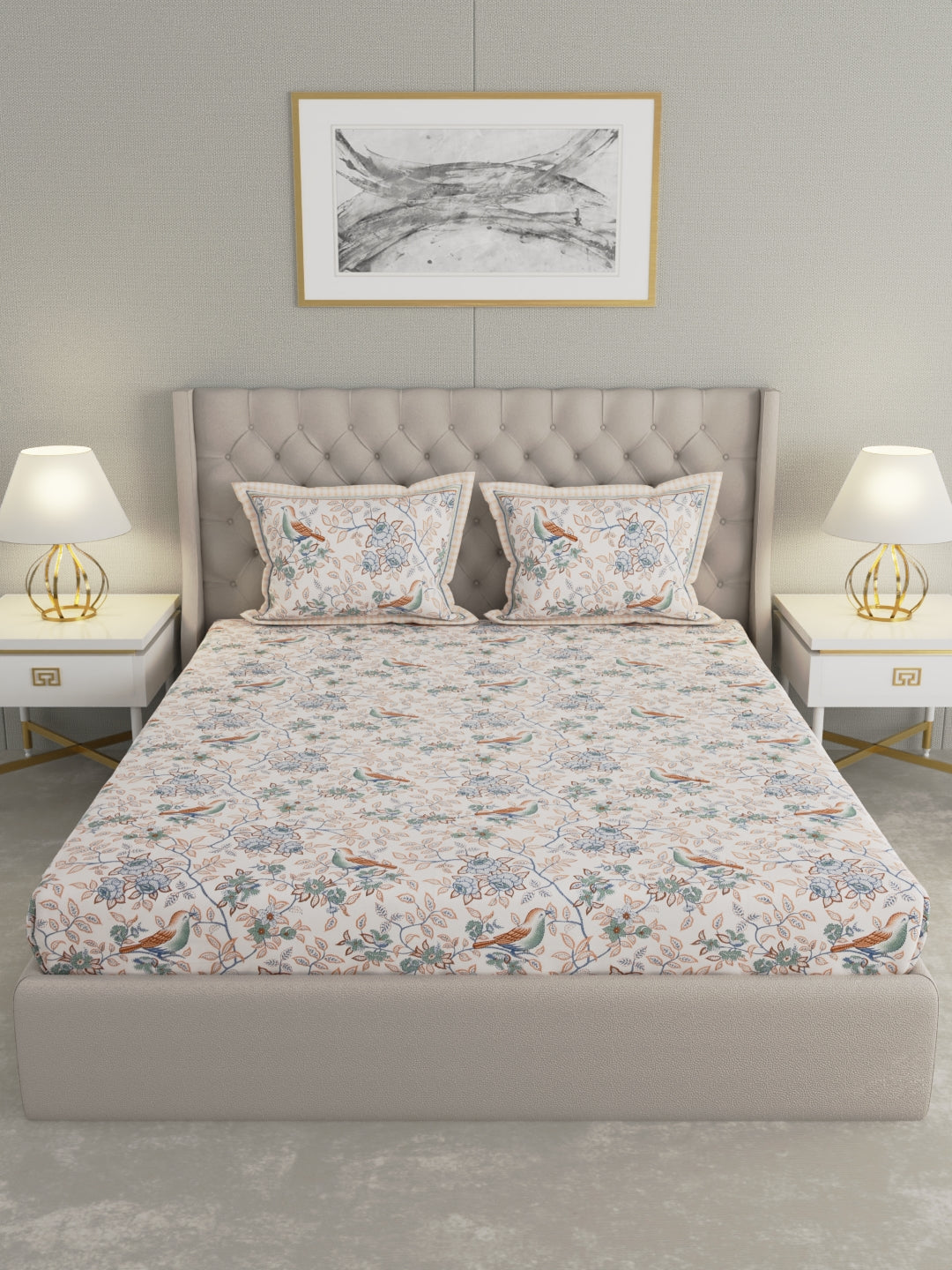 Pure Organic Cotton Bedsheet Hand Block Printed King Size with Pillow Covers 240 TC 90X108 inches