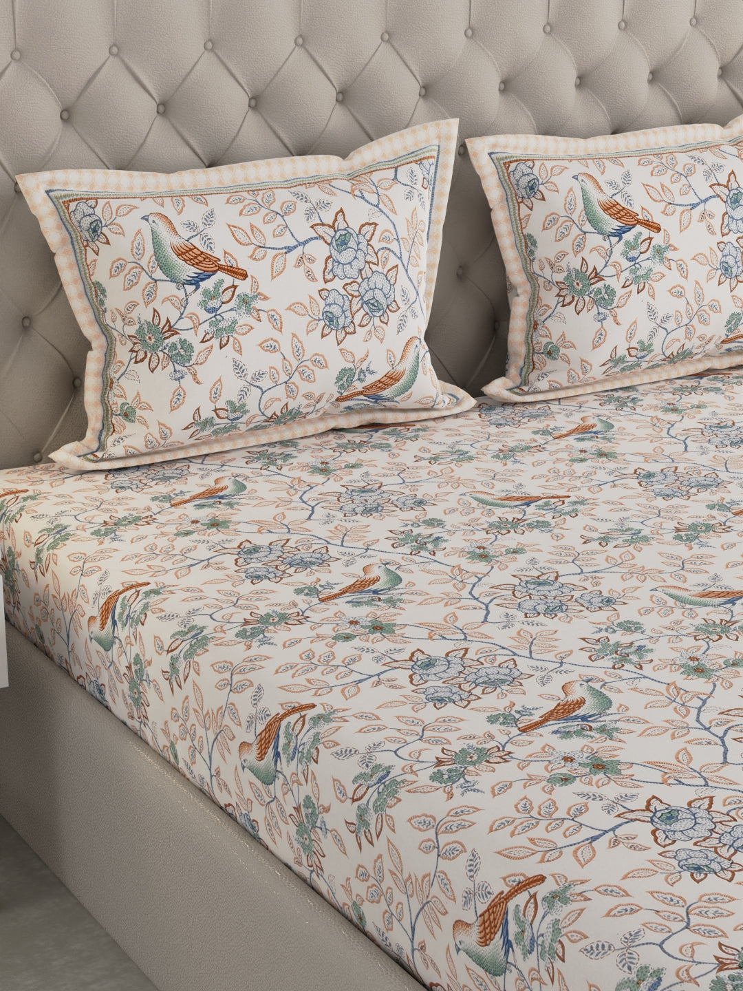 Pure Organic Cotton Bedsheet Hand Block Printed King Size with Pillow Covers 240 TC 90X108 inches