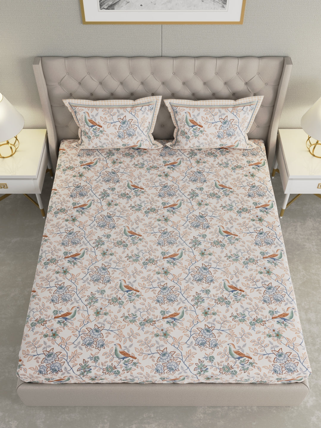 Pure Organic Cotton Bedsheet Hand Block Printed King Size with Pillow Covers 240 TC 90X108 inches