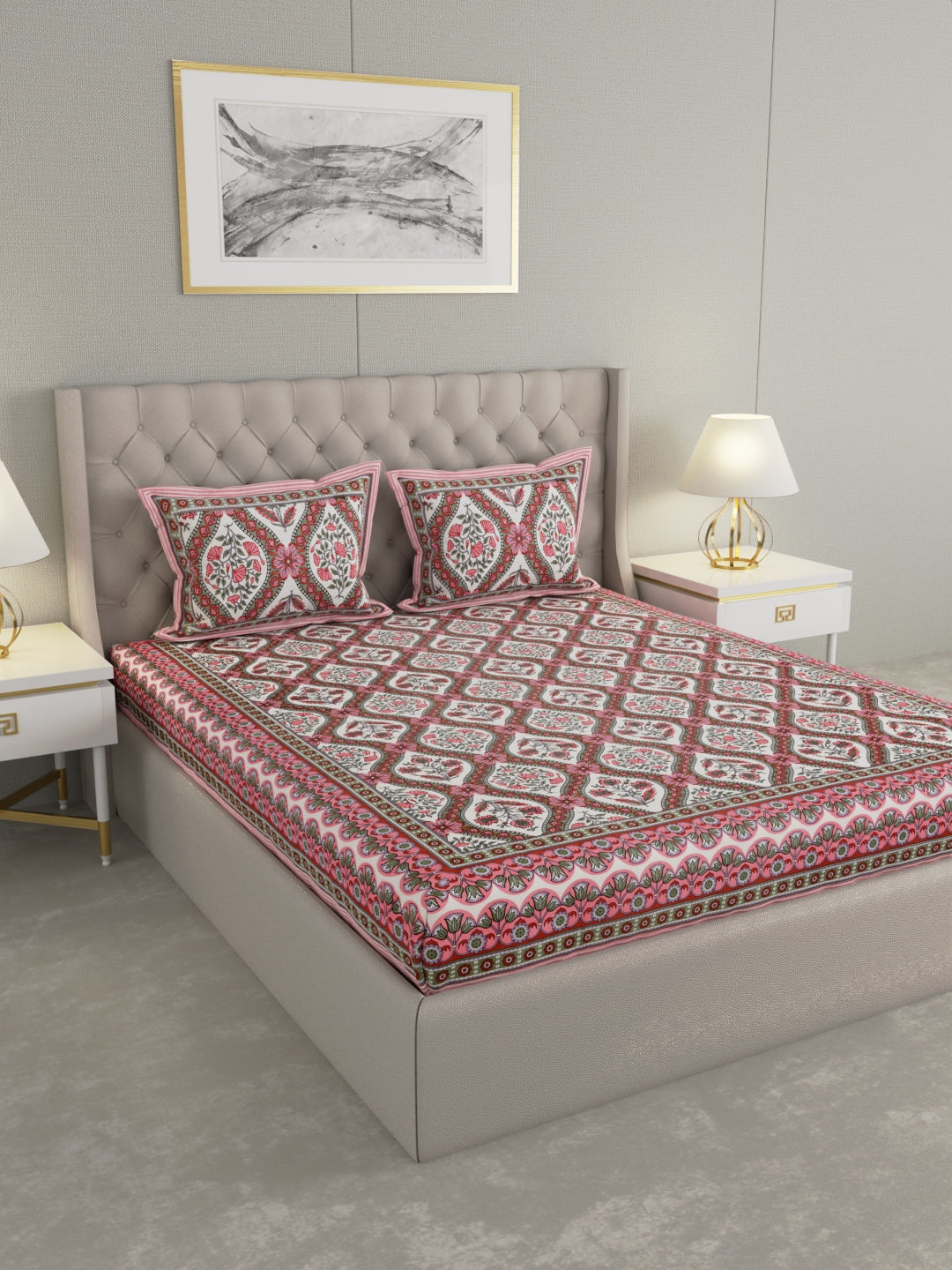 Pure Organic Cotton Bedsheet Hand Block Printed King Size with Pillow Covers 240 TC 90X108 inches