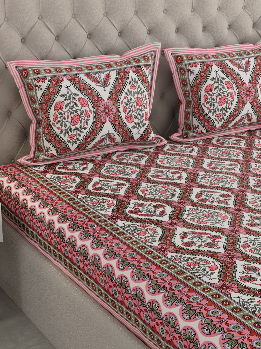 Pure Organic Cotton Bedsheet Hand Block Printed King Size with Pillow Covers 240 TC 90X108 inches