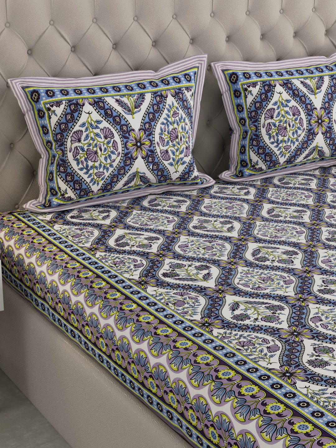 Pure Organic Cotton Bedsheet Hand Block Printed King Size with Pillow Covers 240 TC 90X108 inches