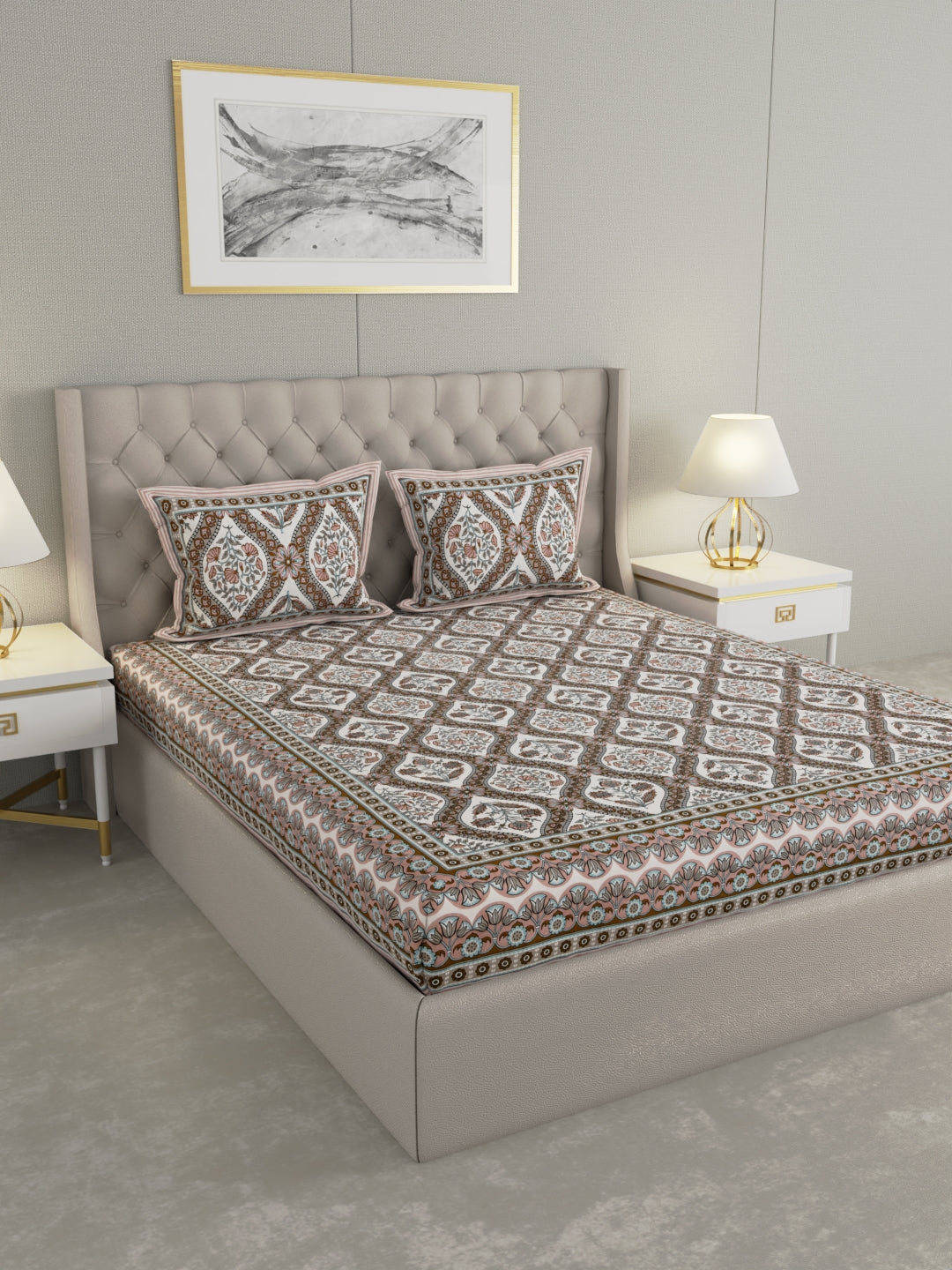 Pure Organic Cotton Bedsheet Hand Block Printed King Size with Pillow Covers 240 TC 90X108 inches