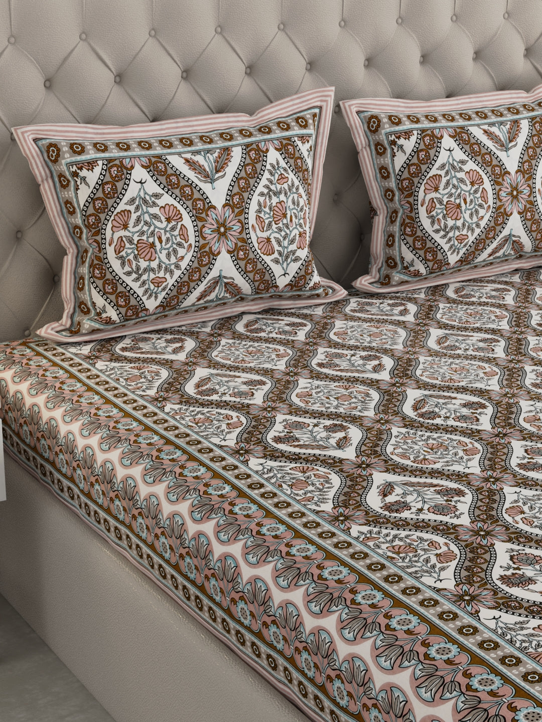 Pure Organic Cotton Bedsheet Hand Block Printed King Size with Pillow Covers 240 TC 90X108 inches