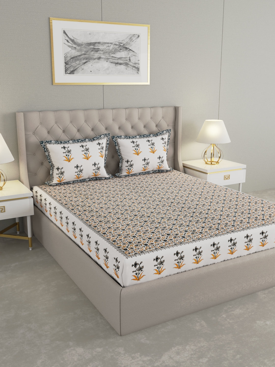 Pure Organic Cotton Bedsheet Hand Block Printed King Size with Pillow Covers 240 TC 90X108 inches