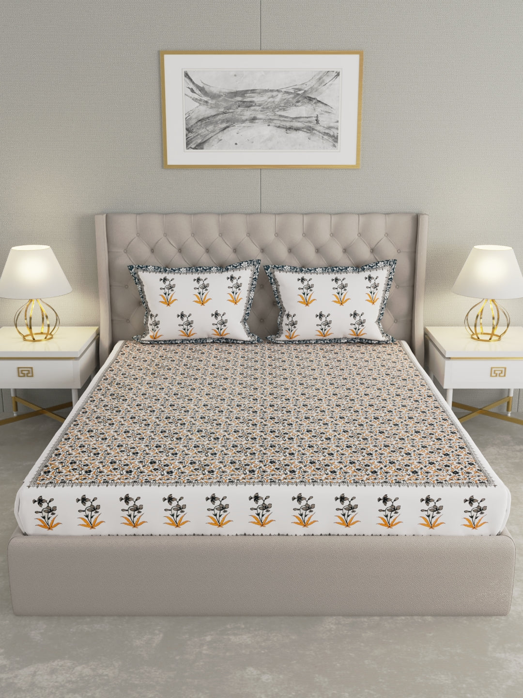 Pure Organic Cotton Bedsheet Hand Block Printed King Size with Pillow Covers 240 TC 90X108 inches