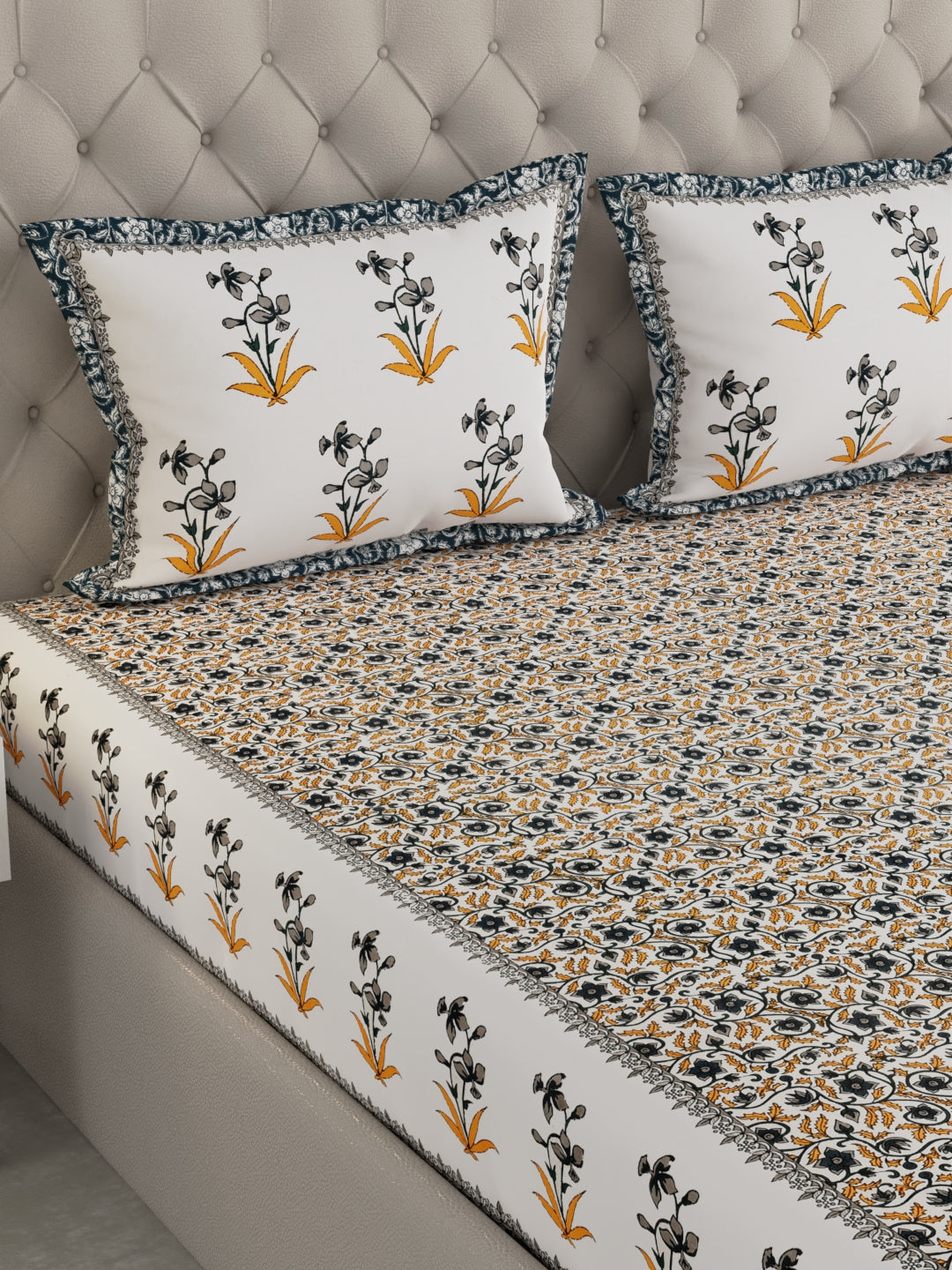 Pure Organic Cotton Bedsheet Hand Block Printed King Size with Pillow Covers 240 TC 90X108 inches