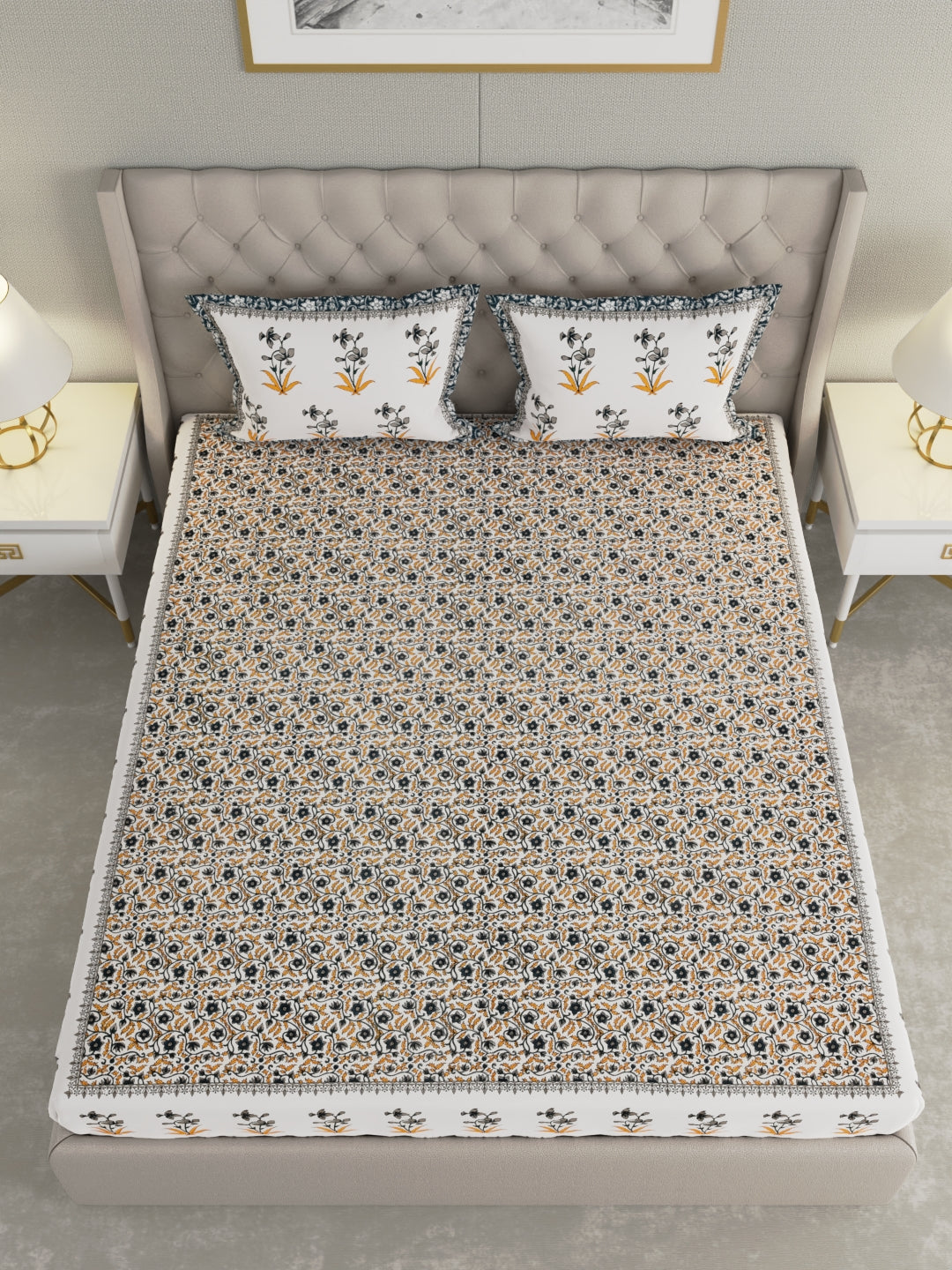 Pure Organic Cotton Bedsheet Hand Block Printed King Size with Pillow Covers 240 TC 90X108 inches