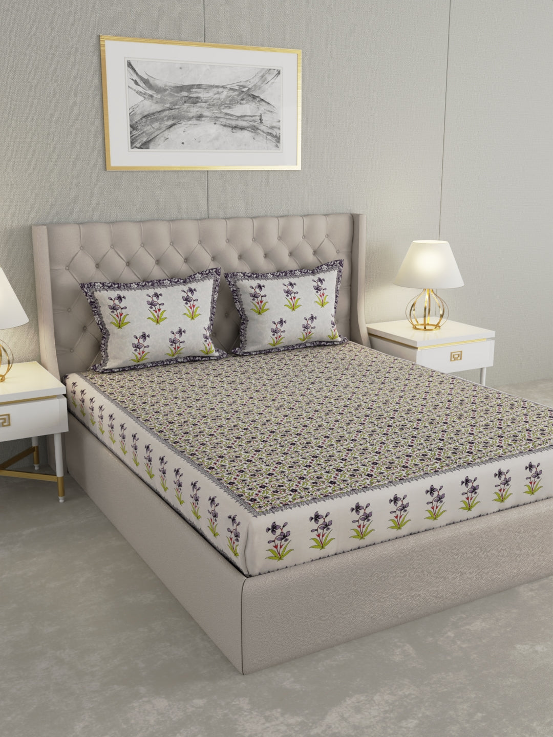 Pure Organic Cotton Bedsheet Hand Block Printed King Size with Pillow Covers 240 TC 90X108 inches