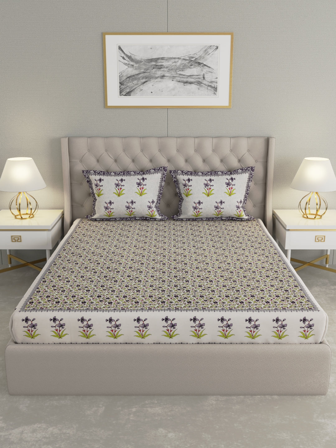 Pure Organic Cotton Bedsheet Hand Block Printed King Size with Pillow Covers 240 TC 90X108 inches