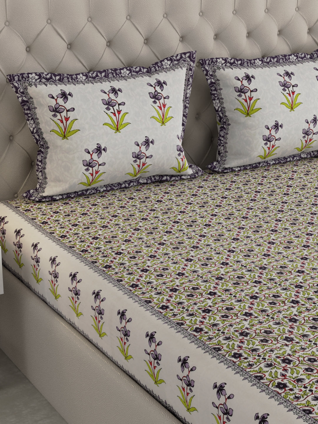 Pure Organic Cotton Bedsheet Hand Block Printed King Size with Pillow Covers 240 TC 90X108 inches