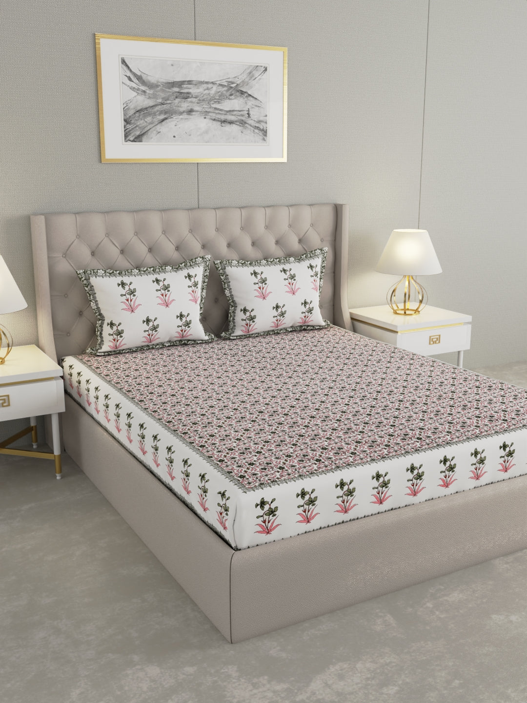 Pure Organic Cotton Bedsheet Hand Block Printed King Size with Pillow Covers 240 TC 90X108 inches