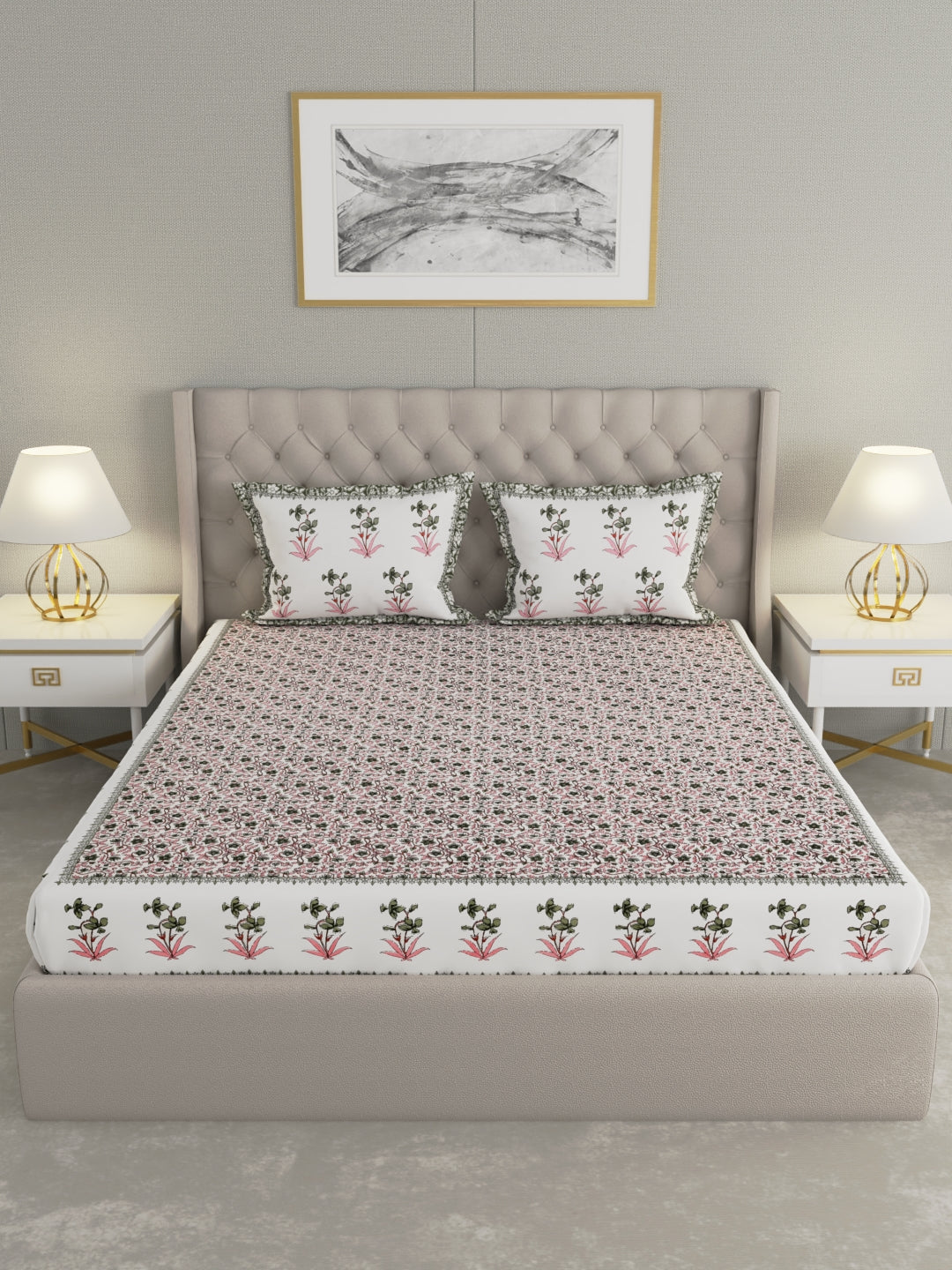 Pure Organic Cotton Bedsheet Hand Block Printed King Size with Pillow Covers 240 TC 90X108 inches