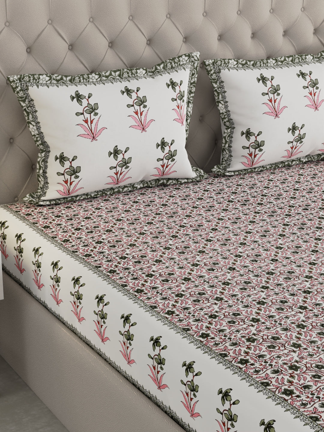 Pure Organic Cotton Bedsheet Hand Block Printed King Size with Pillow Covers 240 TC 90X108 inches